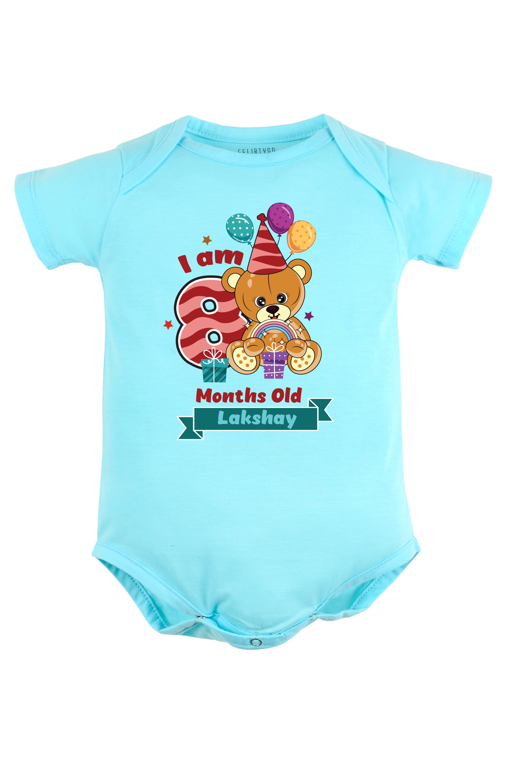 Eight Month Milestone Baby Romper | Onesies - Birthday Teddy w/ Custom Name