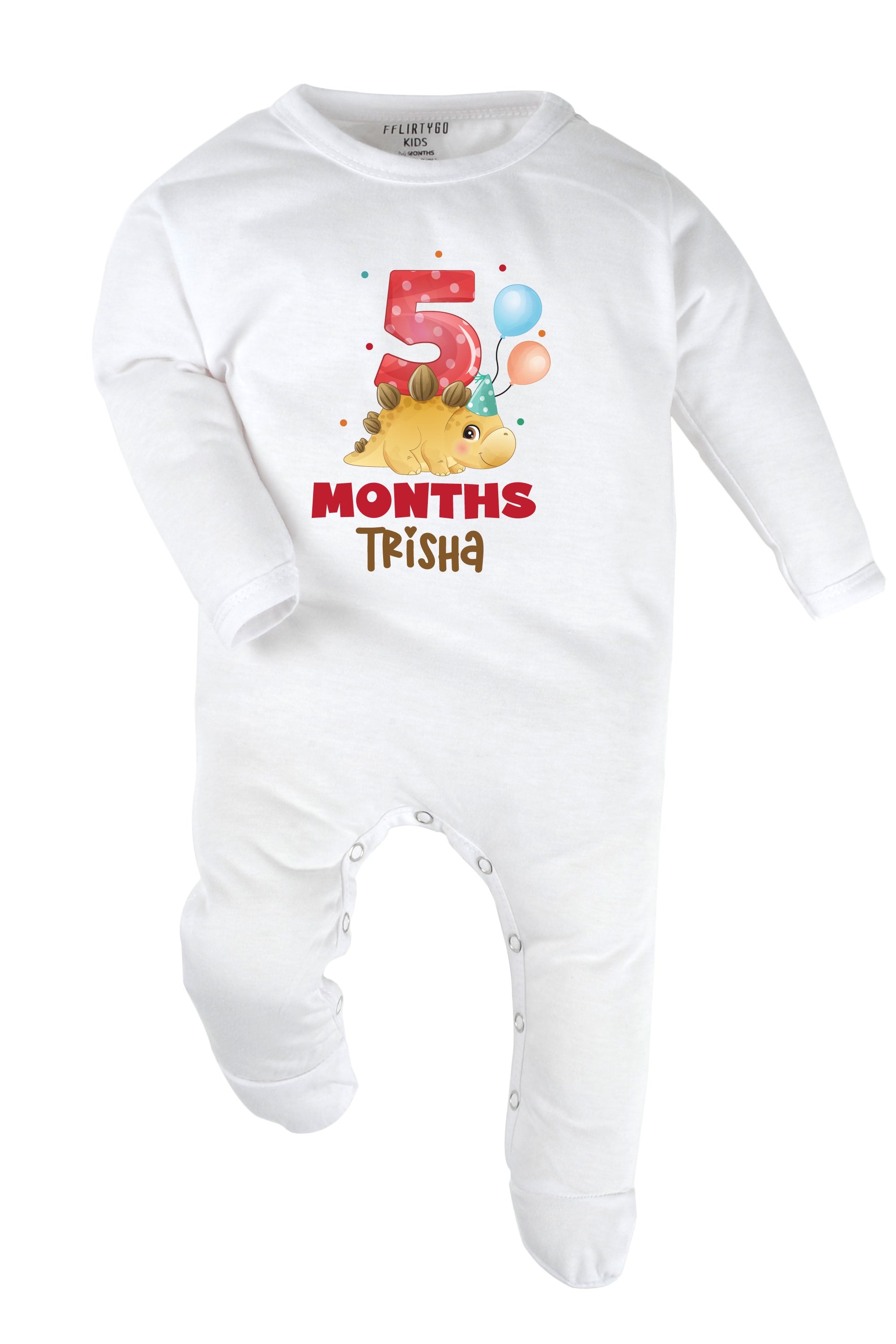 Five Month Milestone Baby Romper | Onesies - Dino w/ Custom Name