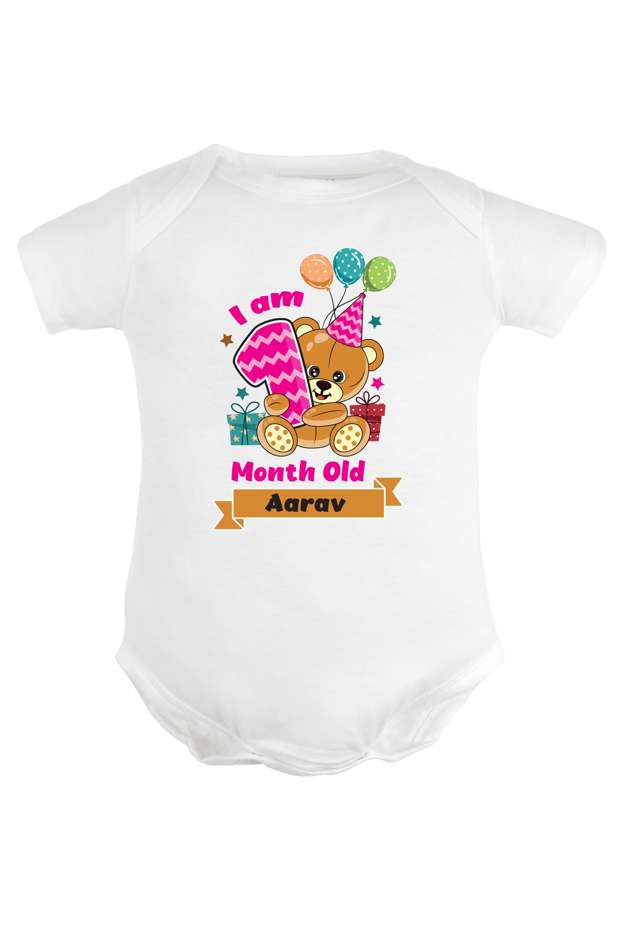 One Month Milestone Baby Romper | Onesies - Birthday Teddy w/ Custom Name