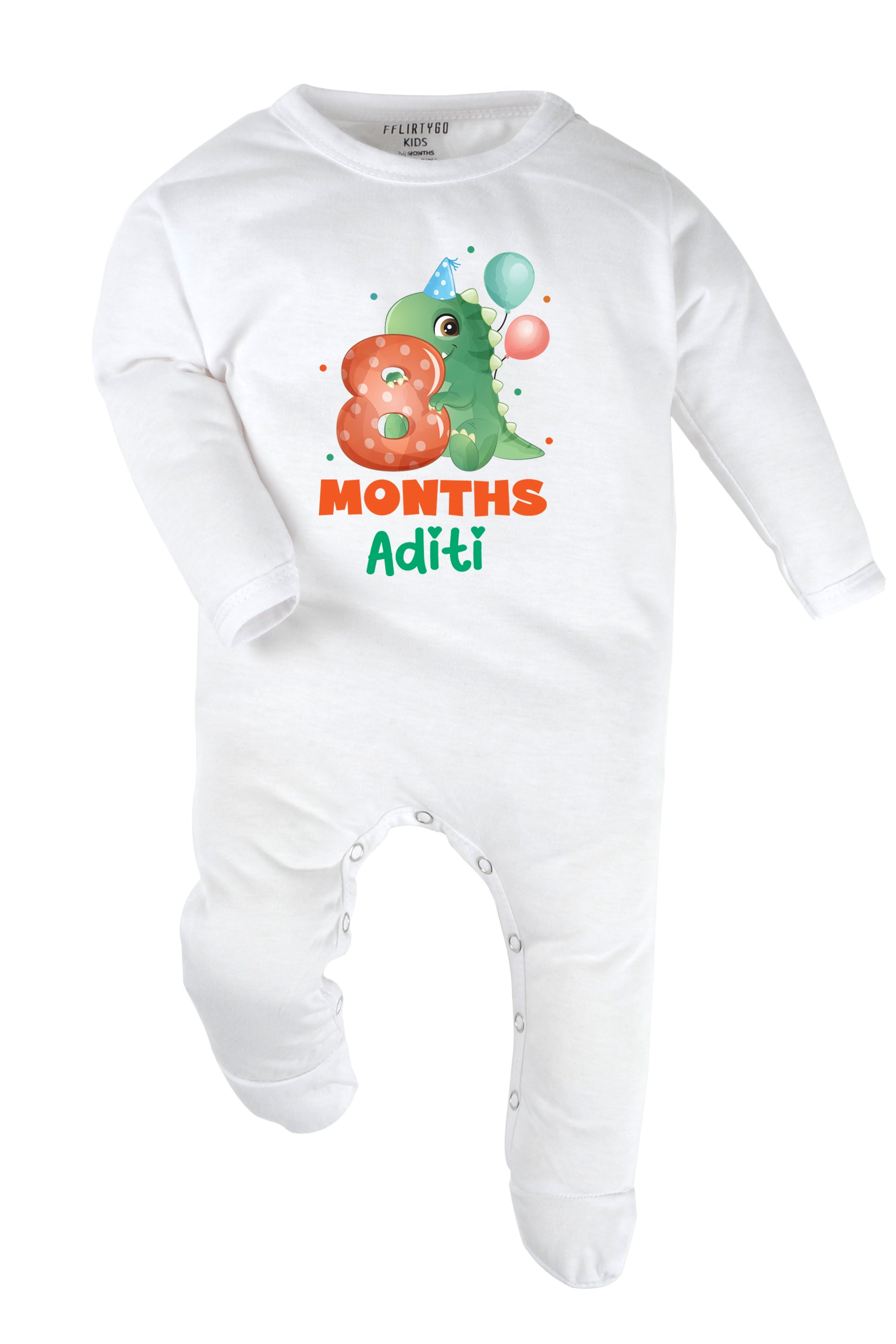 Eight Month Milestone Baby Romper | Onesies - Dino w/ Custom Name