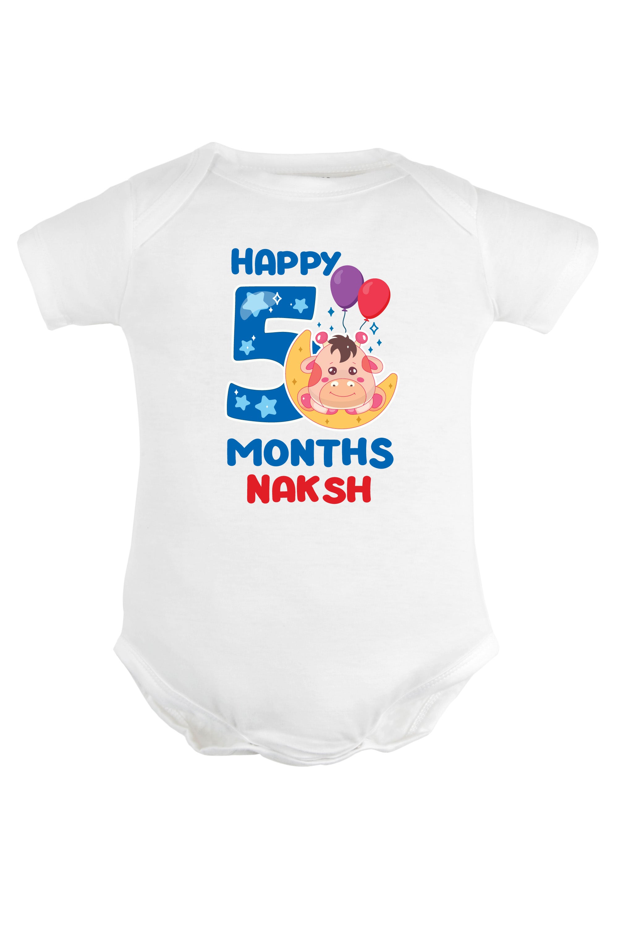 Five Month Milestone Baby Romper | Onesies - Giraffe w/ Custom Name