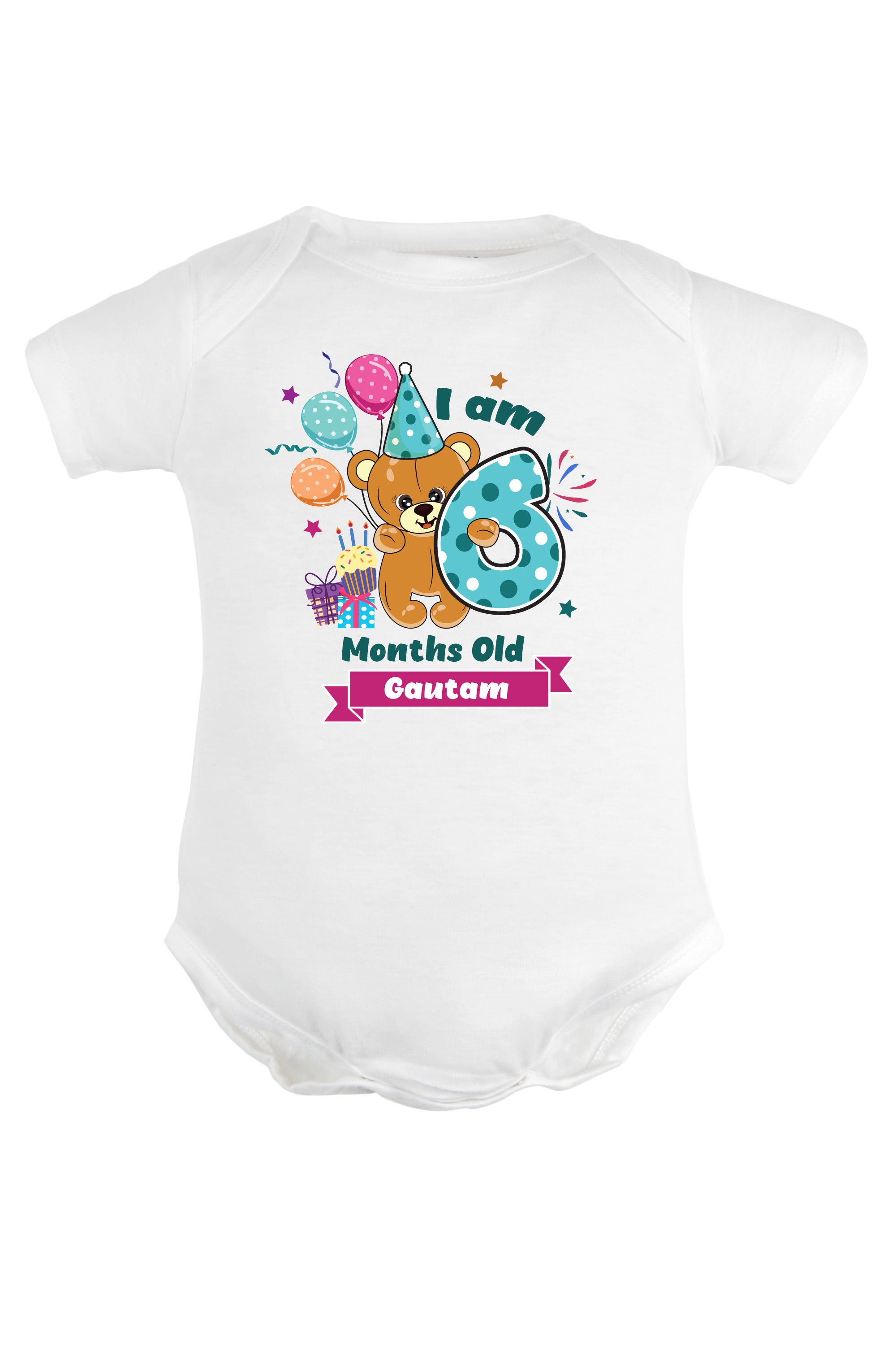 Six Month Milestone Baby Romper | Onesies - Birthday Teddy w/ Custom Name