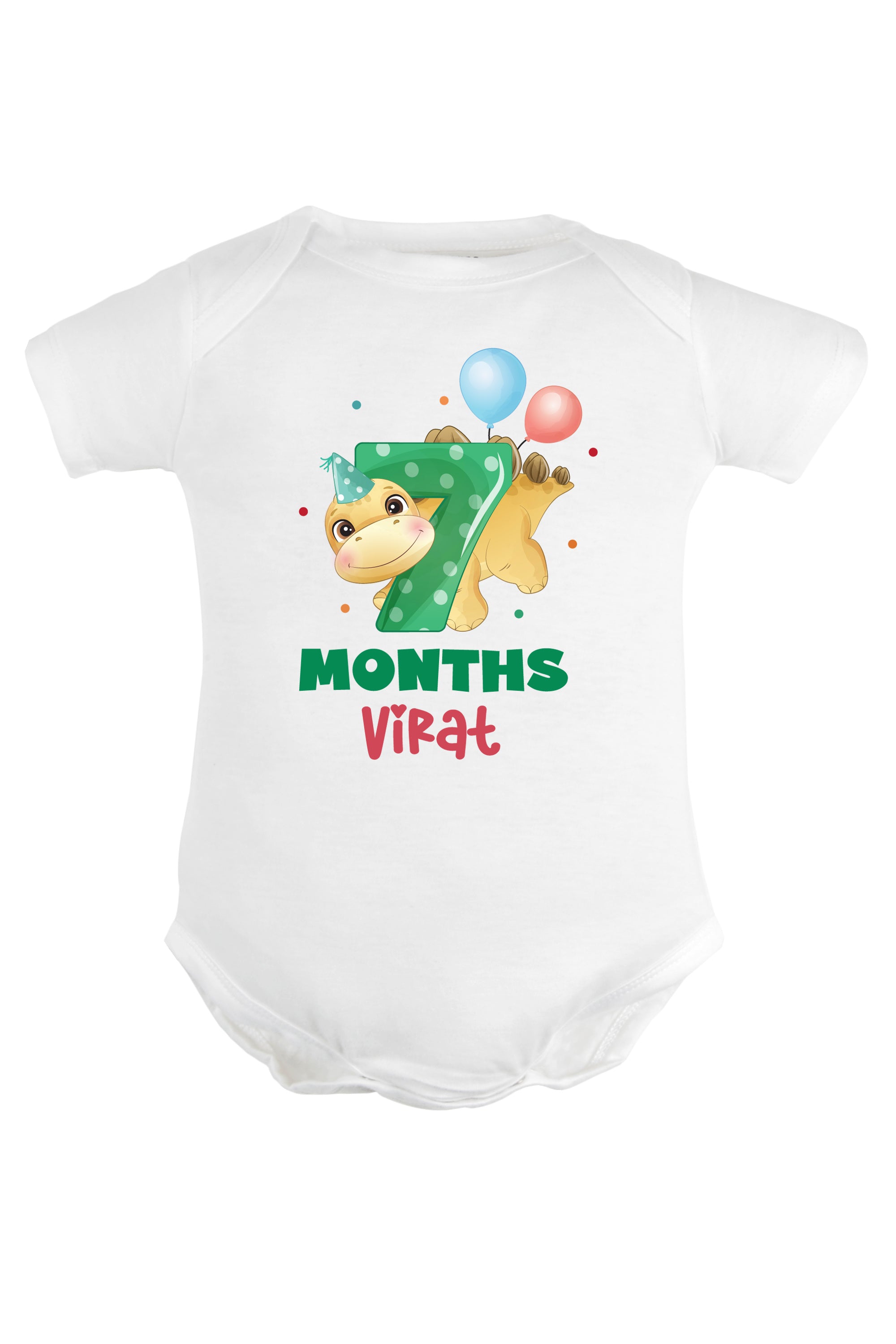 Seven Month Milestone Baby Romper | Onesies - Dino w/ Custom Name