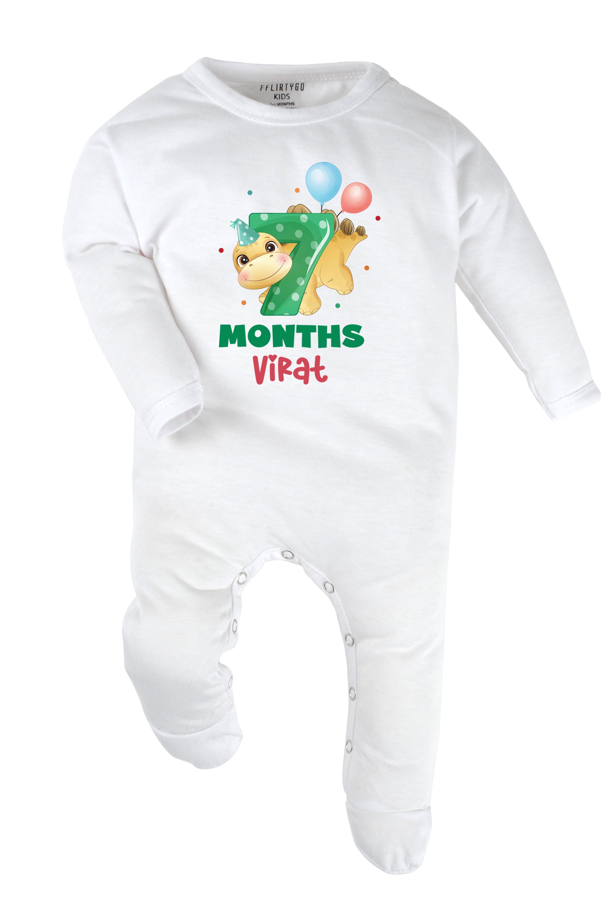 Seven Month Milestone Baby Romper | Onesies - Dino w/ Custom Name