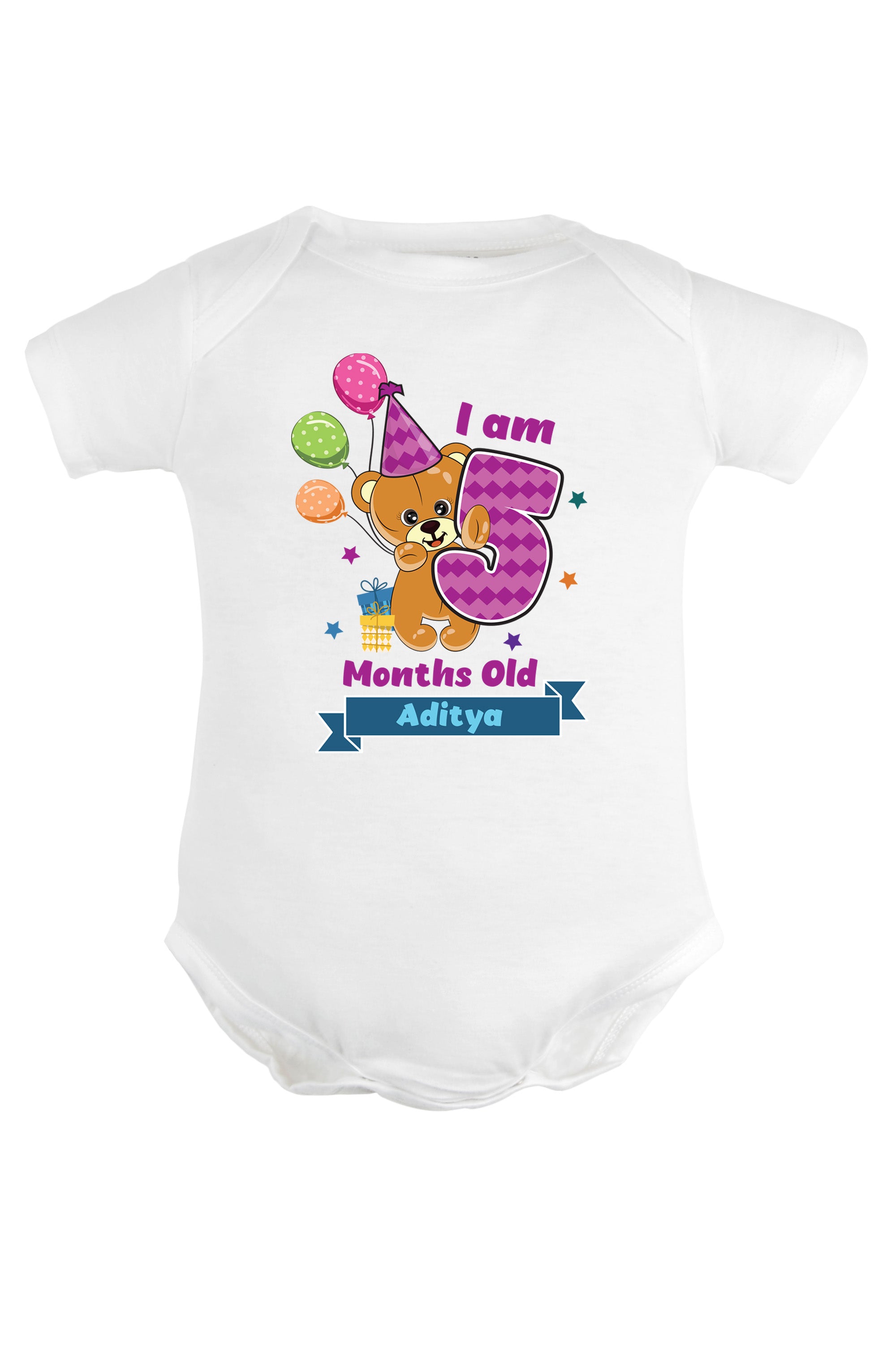 Five Month Milestone Baby Romper | Onesies - Birthday Teddy w/ Custom Name