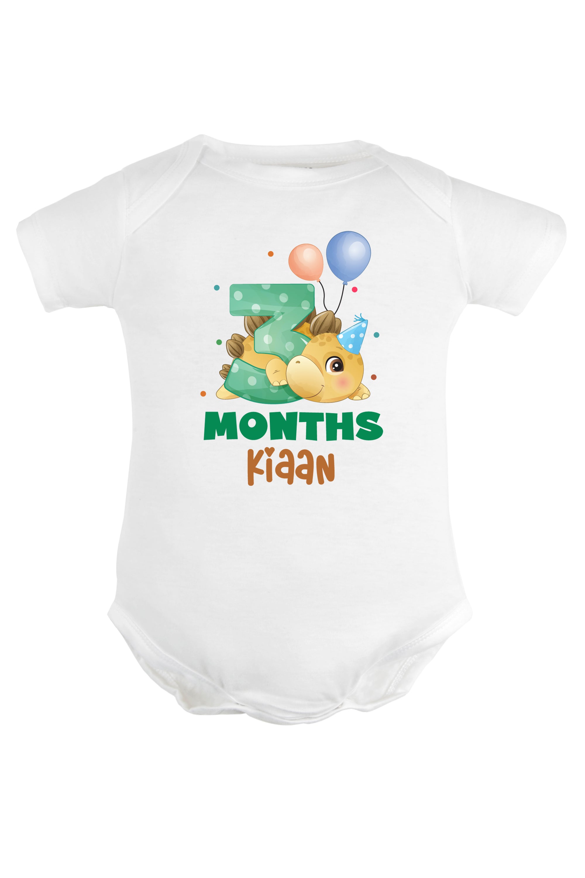 Three Month Milestone Baby Romper | Onesies - Dino w/ Custom Name