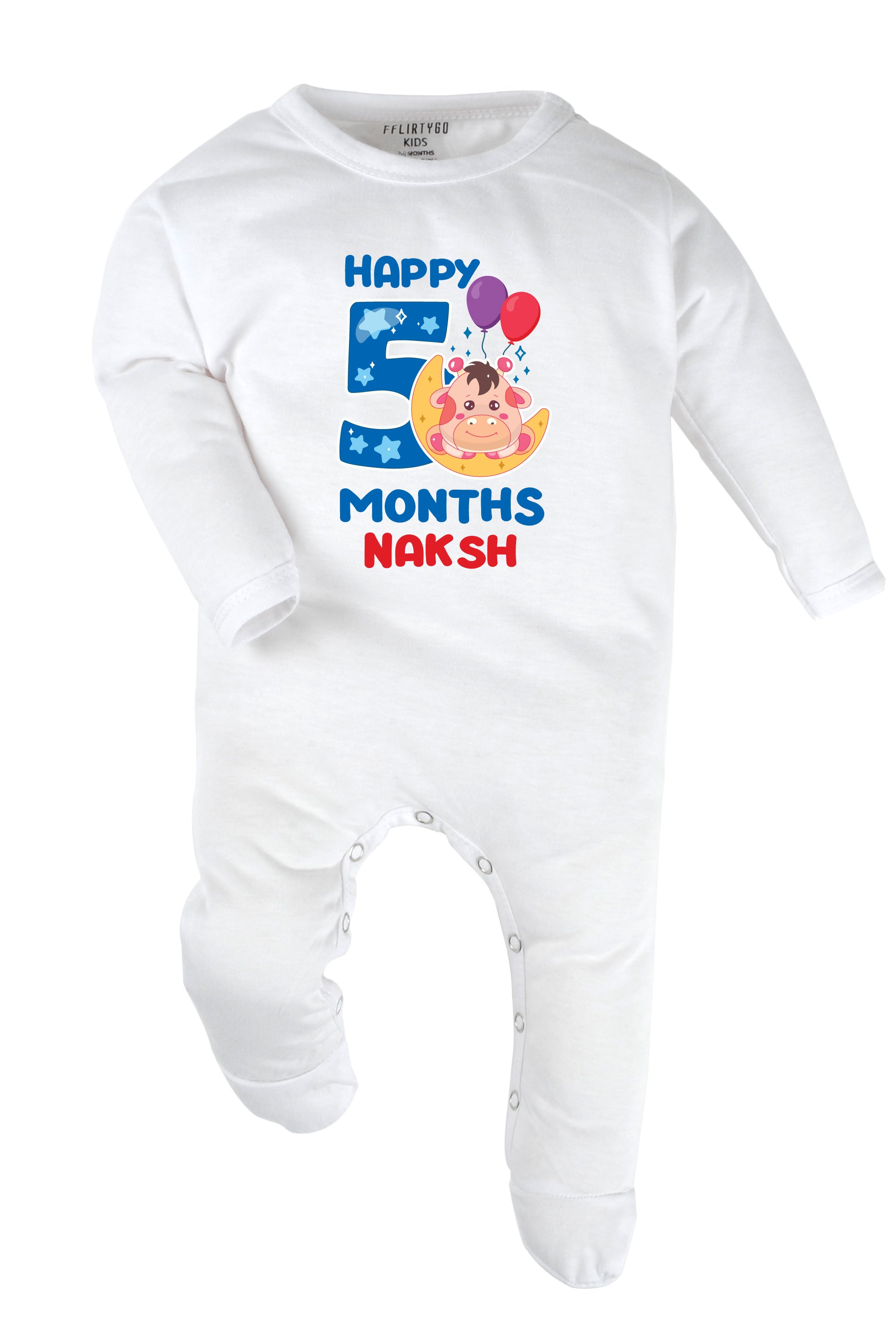 Five Month Milestone Baby Romper | Onesies - Giraffe w/ Custom Name