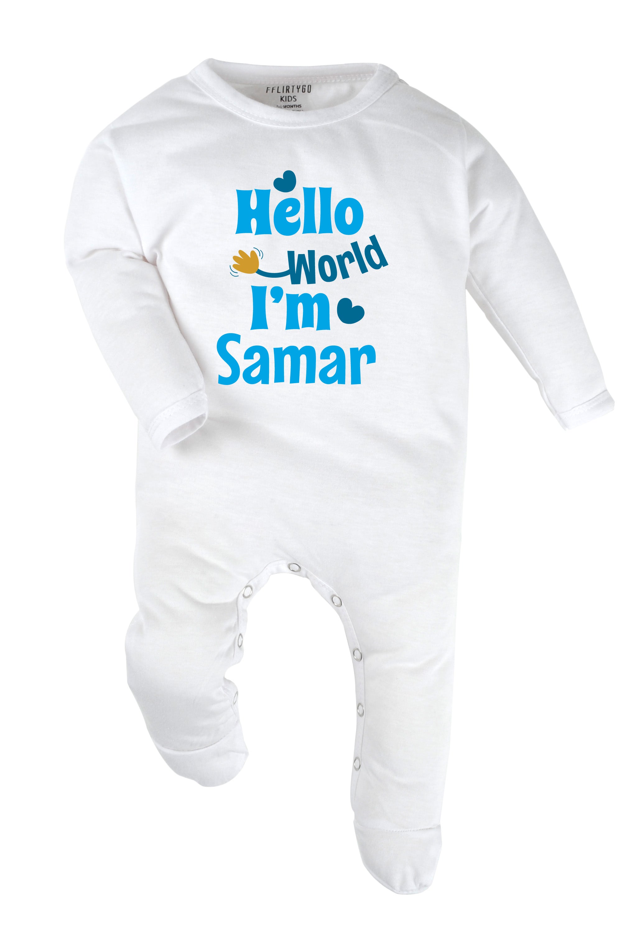 Hello World I Am (Blue) Baby Romper | Onesies w/ Custom Name