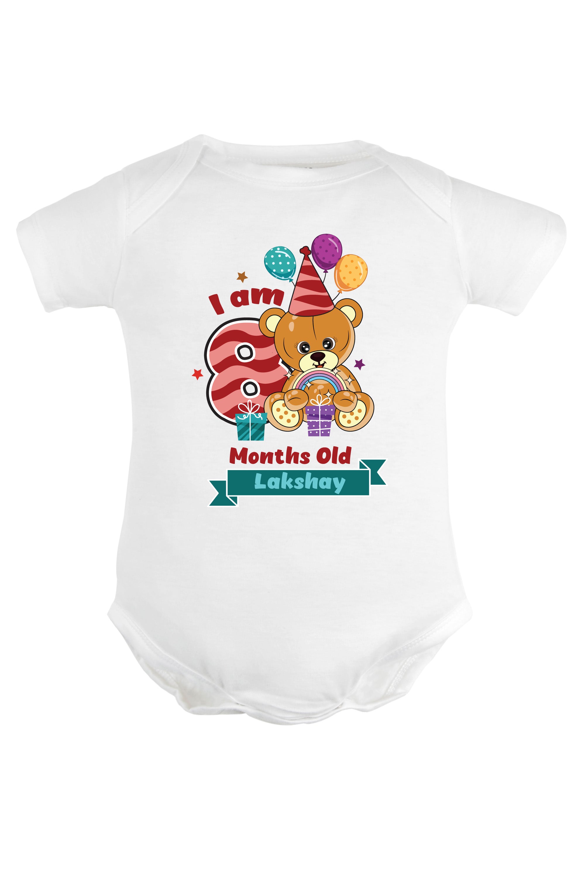 Eight Month Milestone Baby Romper | Onesies - Birthday Teddy w/ Custom Name