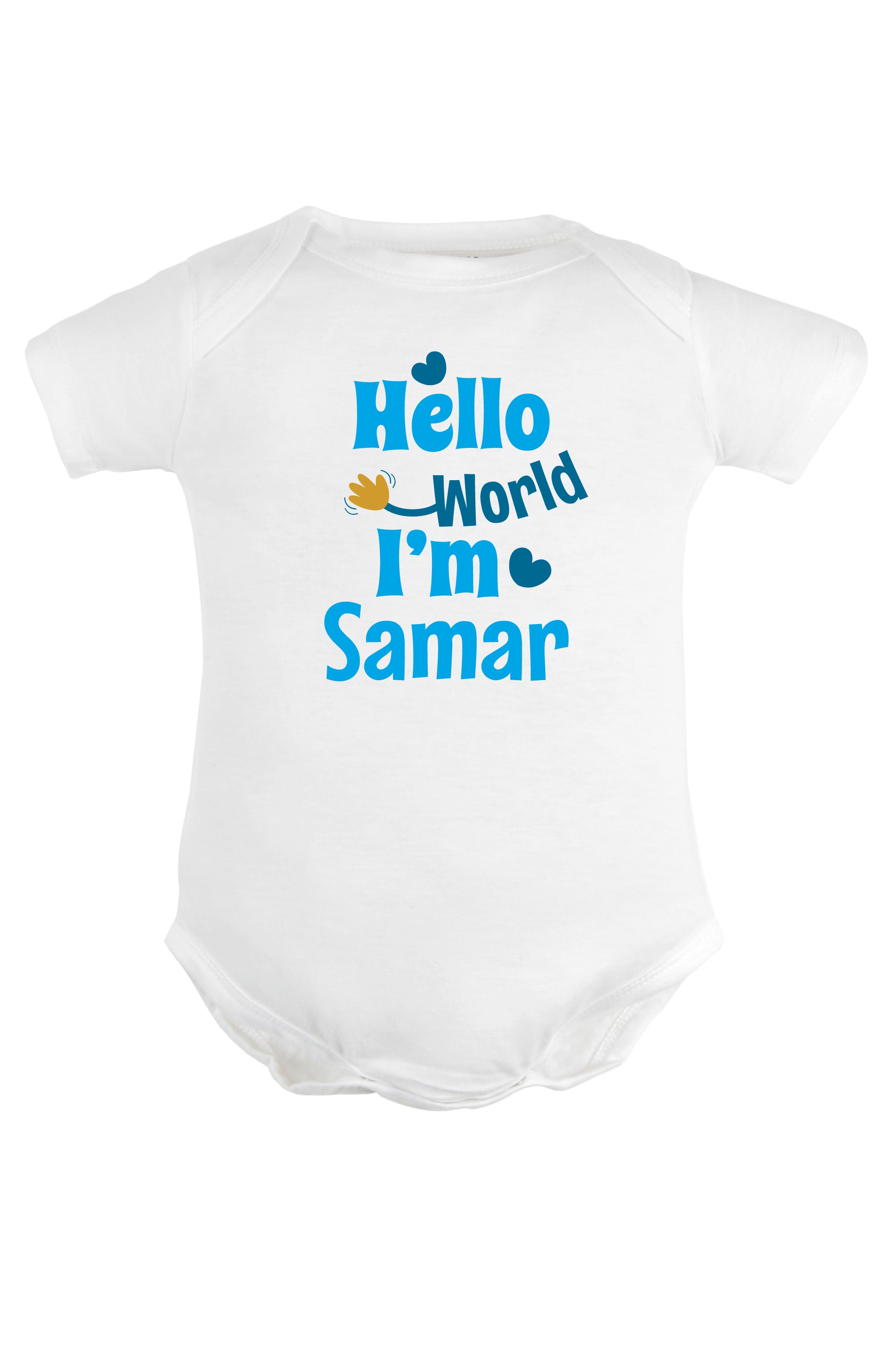 Hello World I Am (Blue) Baby Romper | Onesies w/ Custom Name