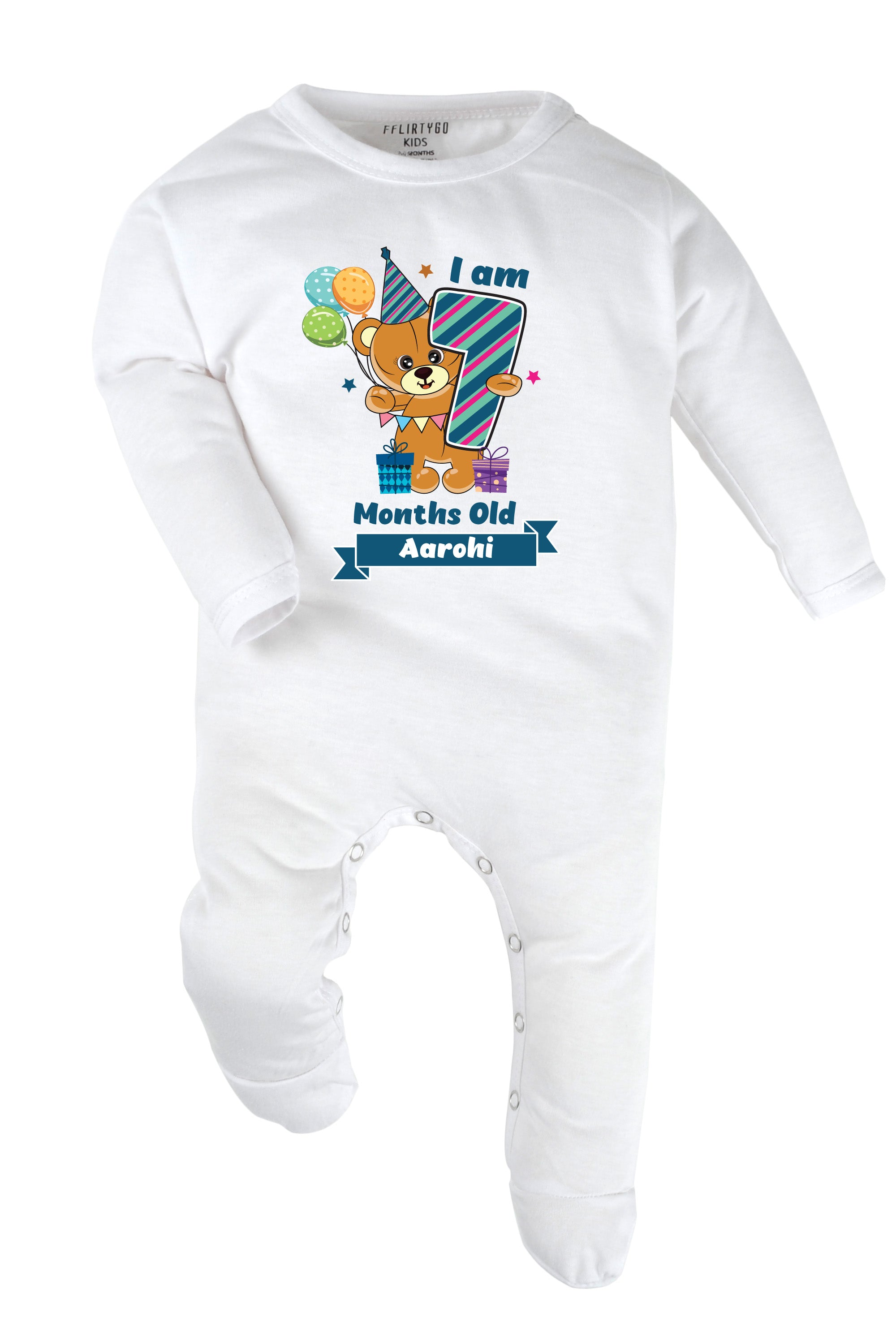 Seven Month Milestone Baby Romper | Onesies - Birthday Teddy w/ Custom Name