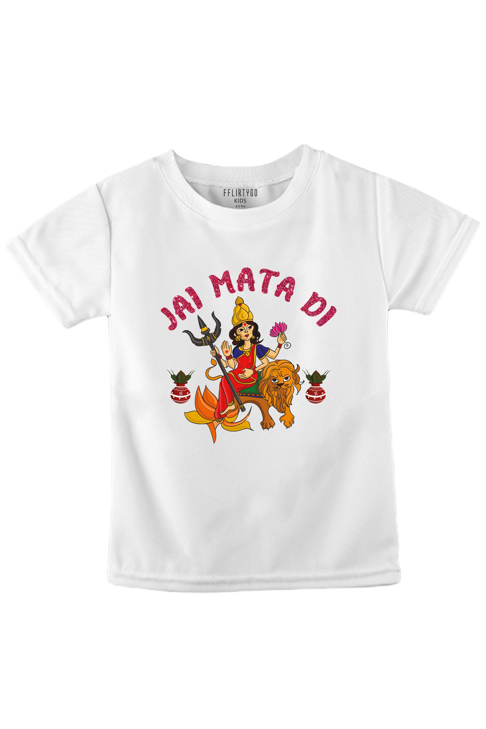 Jai Mata Di With Glitter  Kids T Shirt