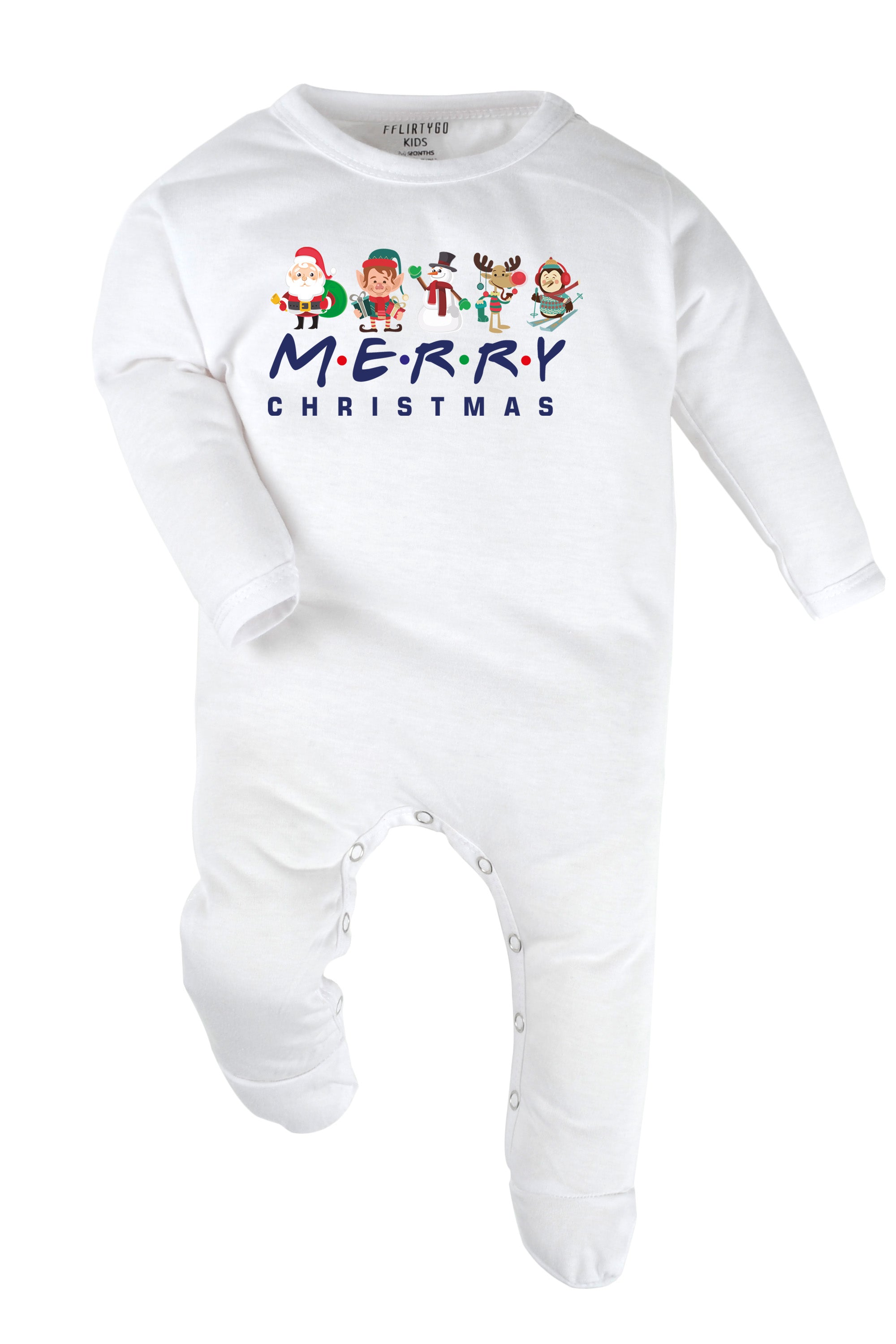 Merry Christmas with Christmas Characters Baby Romper | Onesies