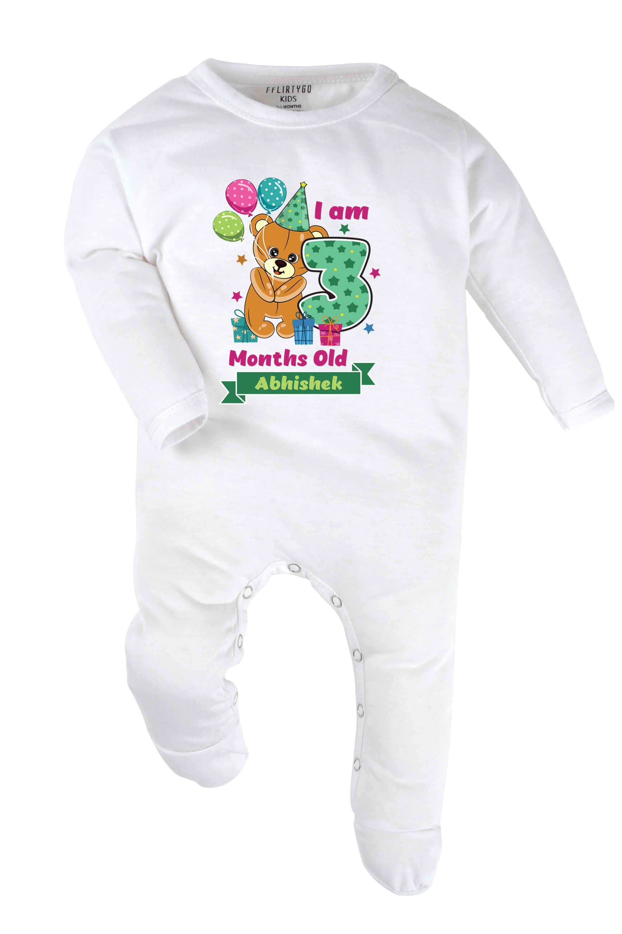 Three Months Milestone Baby Romper | Onesies -  Birthday Teddy w/ Custom Name