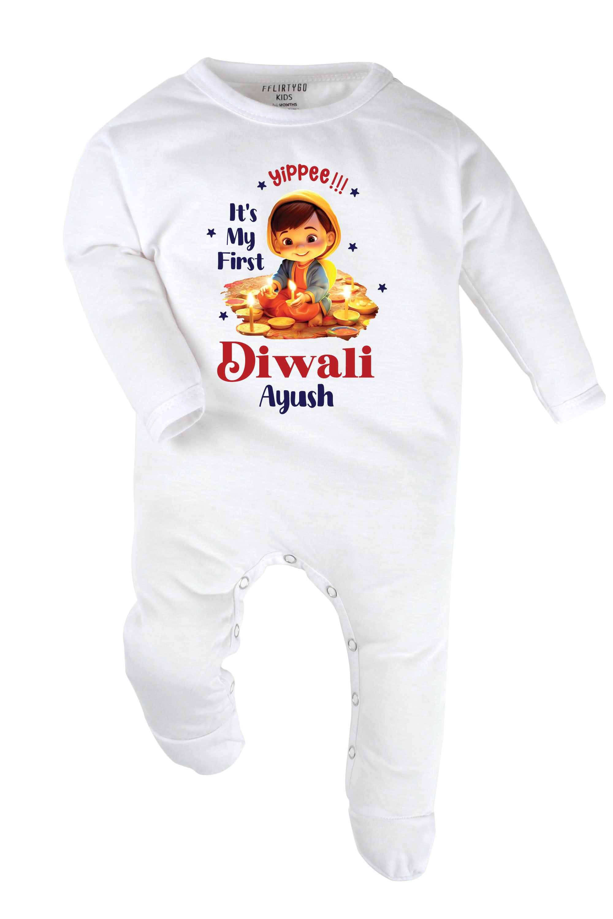 Yippee !!! It's My First Diwali Baby Romper | Onesies w/ Custom Name