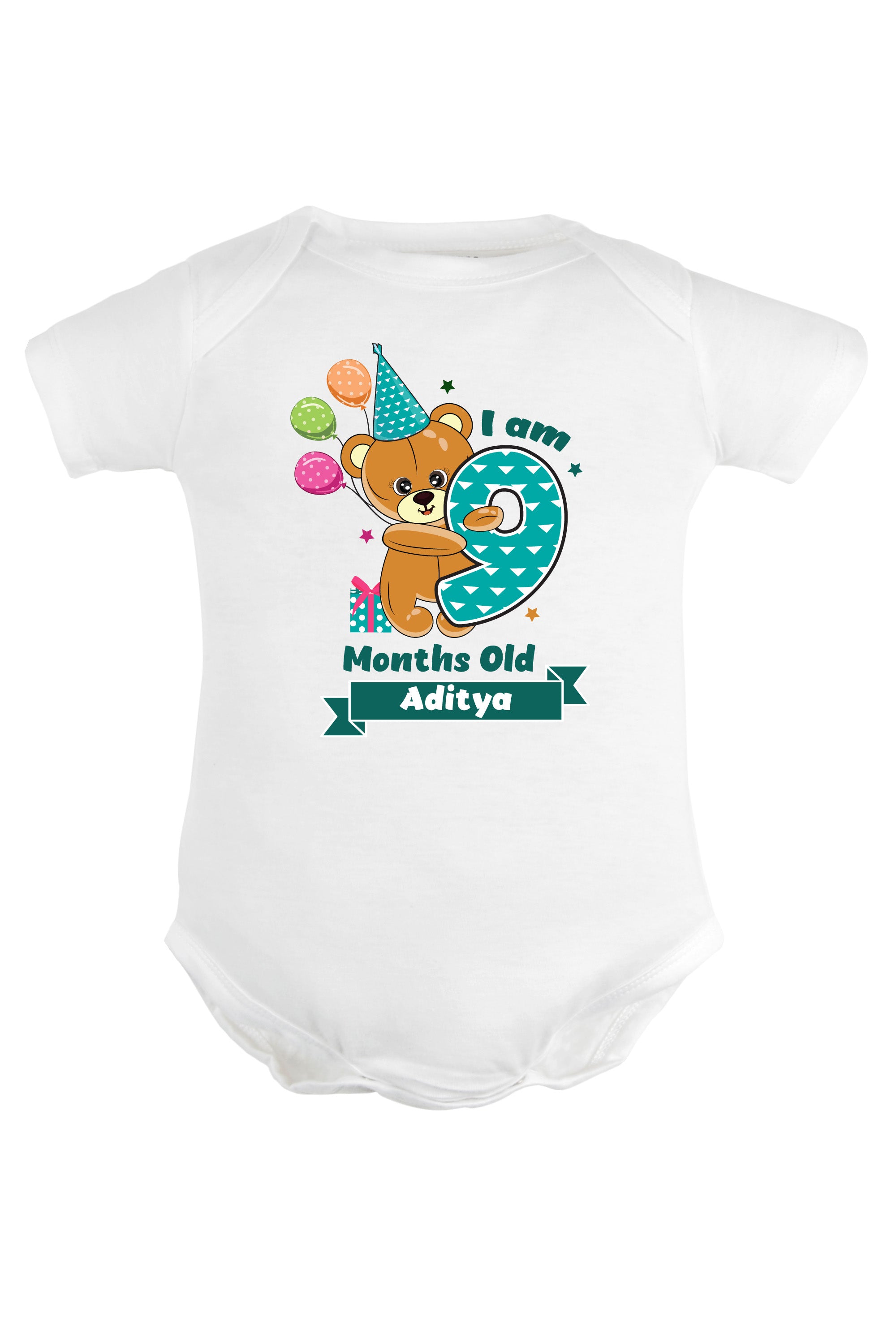 Nine Month Milestone Baby Romper | Onesies - Birthday Teddy w/ Custom Name