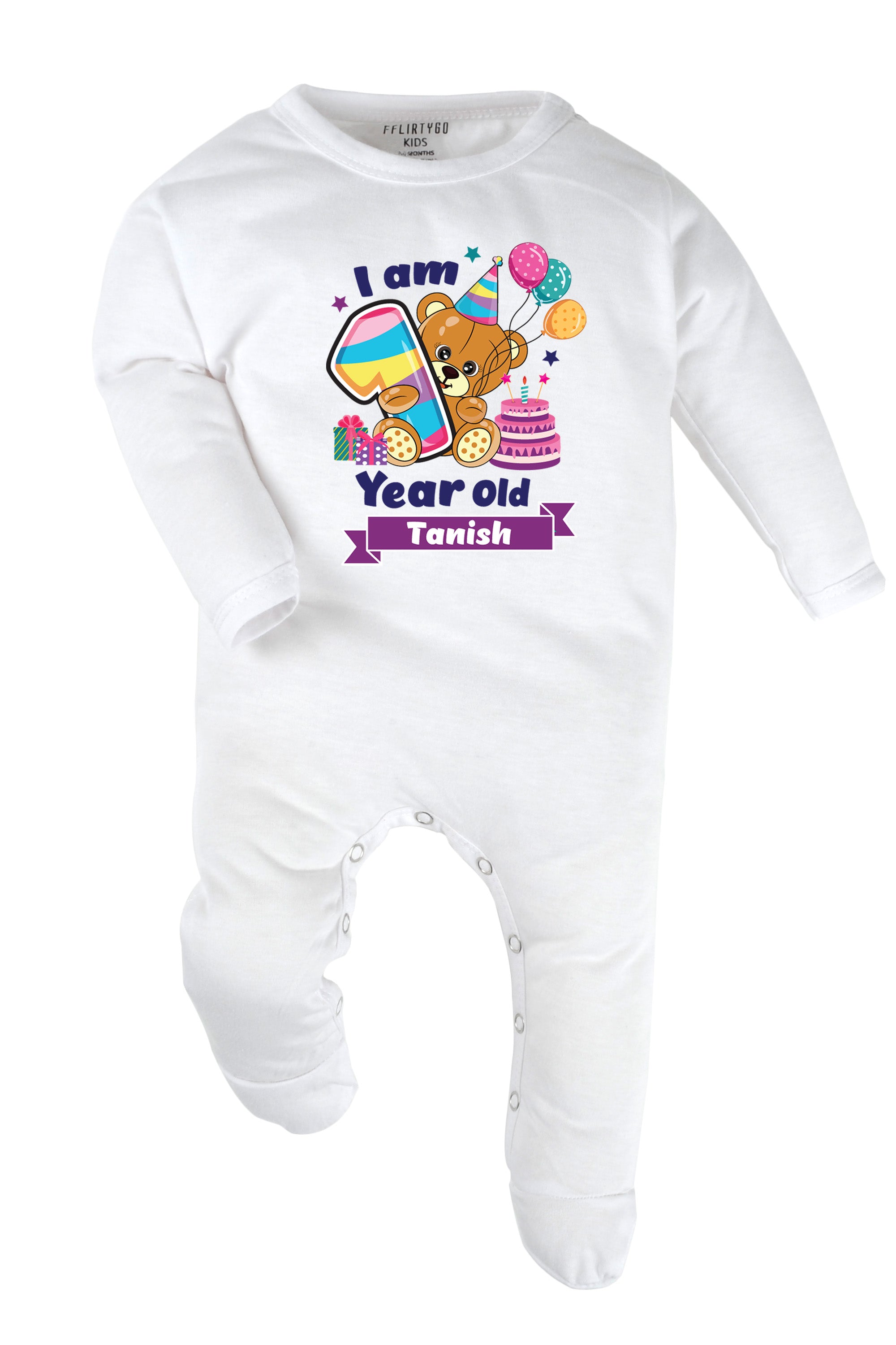 One Year Milestone Baby Romper | Onesies - Birthday Teddy w/ Custom Name