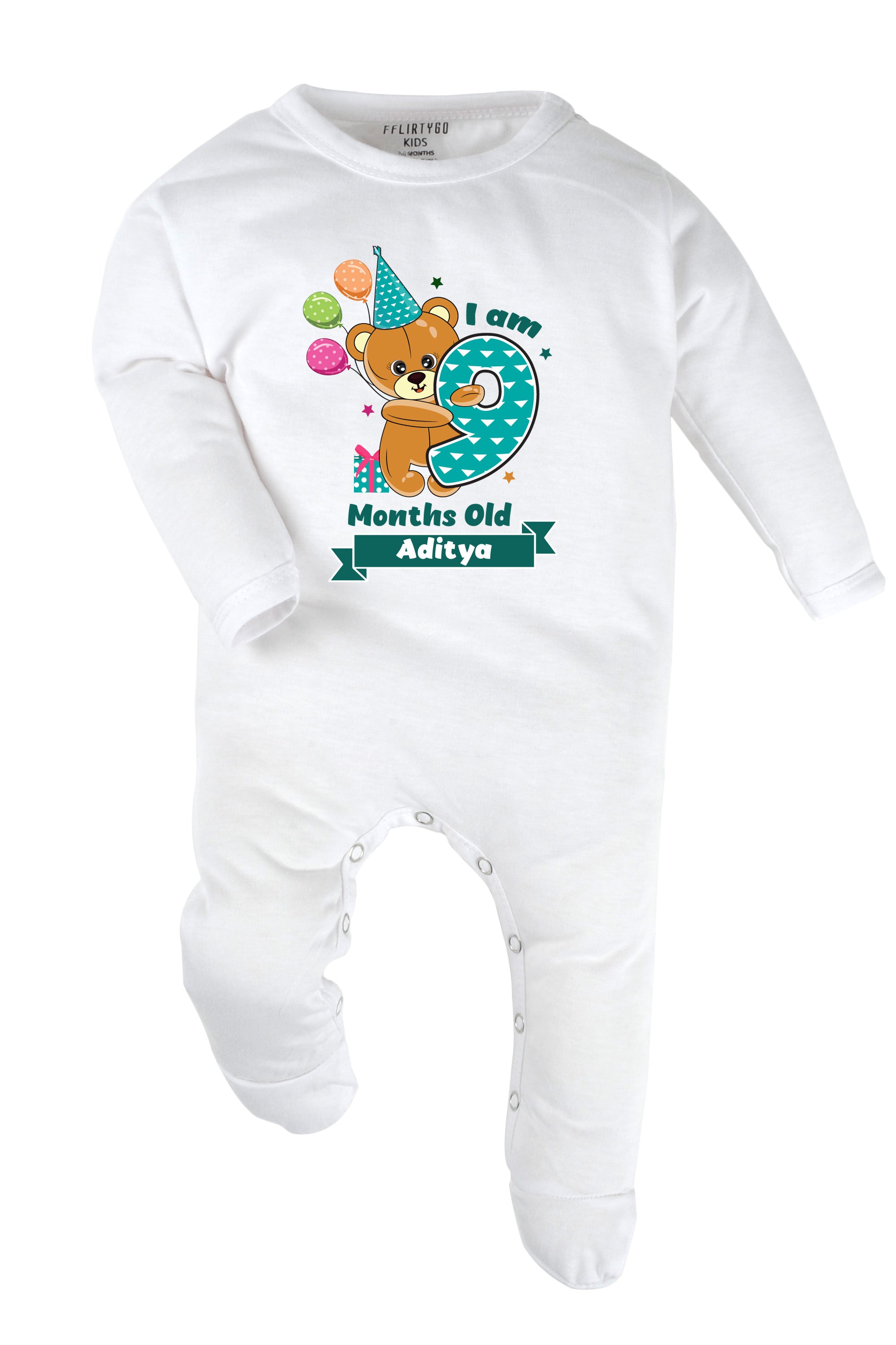 Nine Month Milestone Baby Romper | Onesies - Birthday Teddy w/ Custom Name