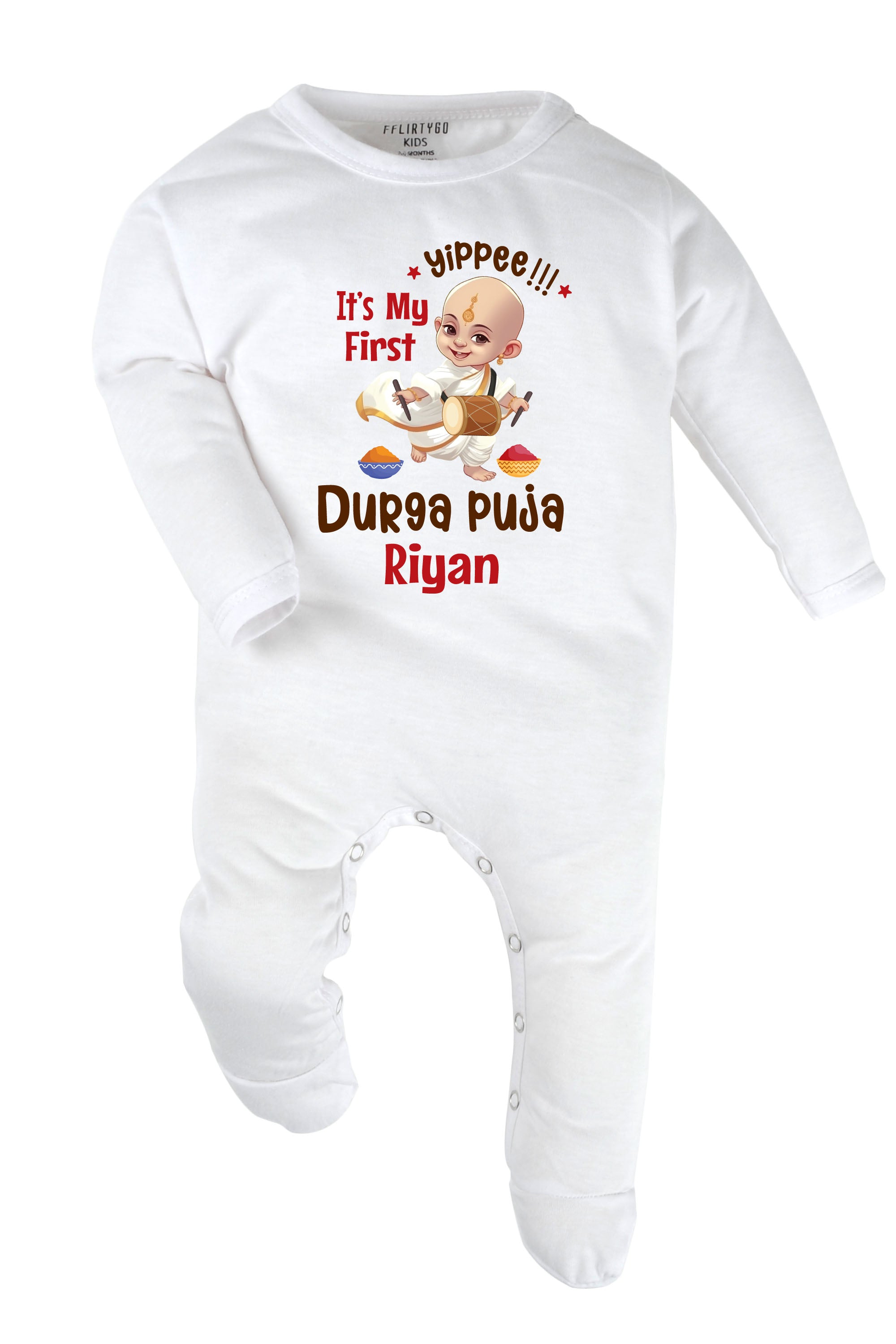 Yippee it's My First Durga Puja Baby Romper | Onesies w/ Custom Name