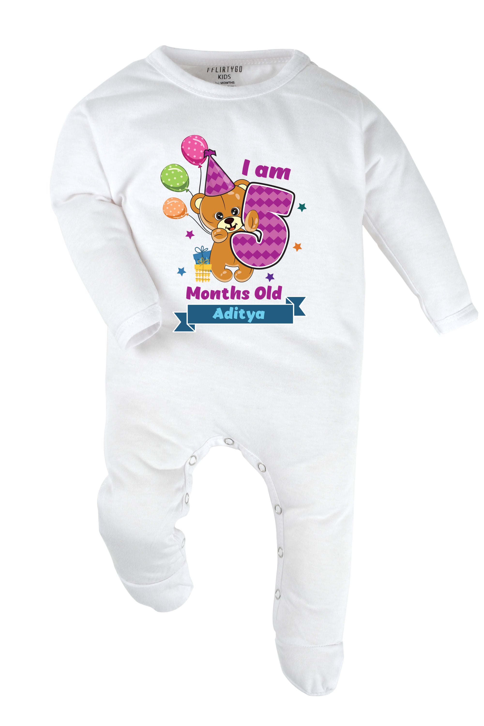 Five Month Milestone Baby Romper | Onesies - Birthday Teddy w/ Custom Name