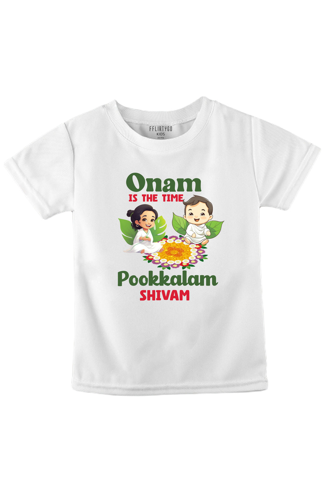 Onam Is The Time Pookkalam Kids T Shirt w/ Custom Name