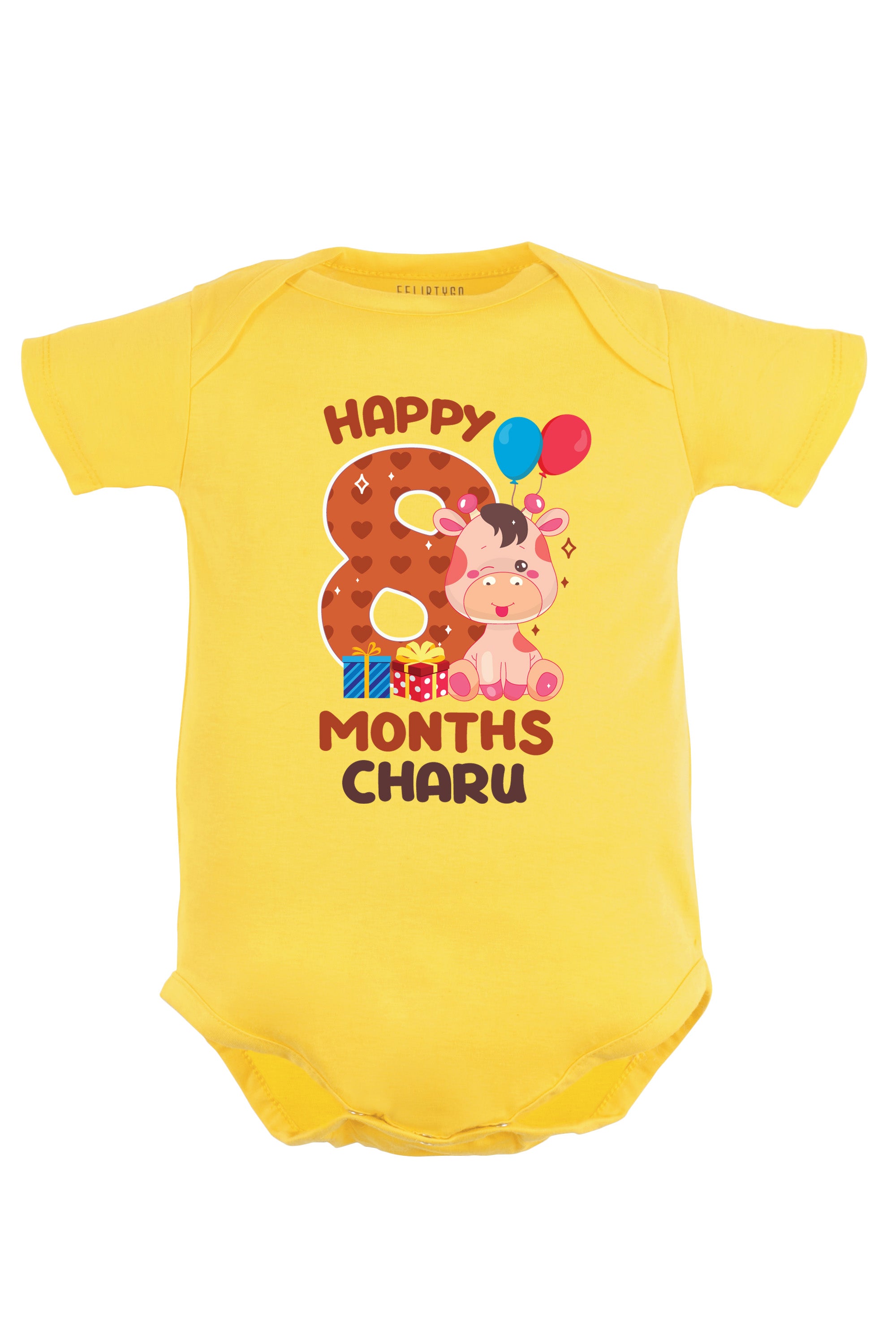 Eight Month Milestone Baby Romper | Onesies - Giraffe w/ Custom Name