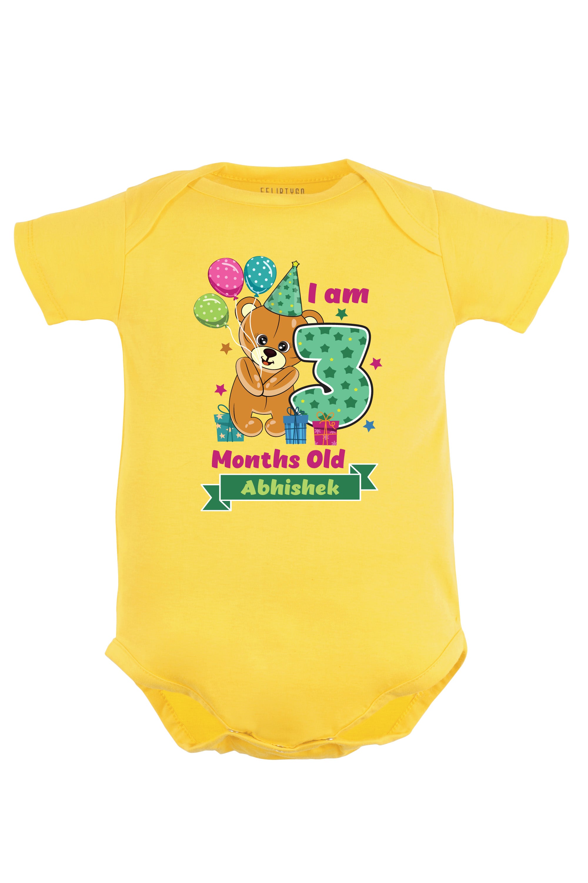 Three Months Milestone Baby Romper | Onesies -  Birthday Teddy w/ Custom Name