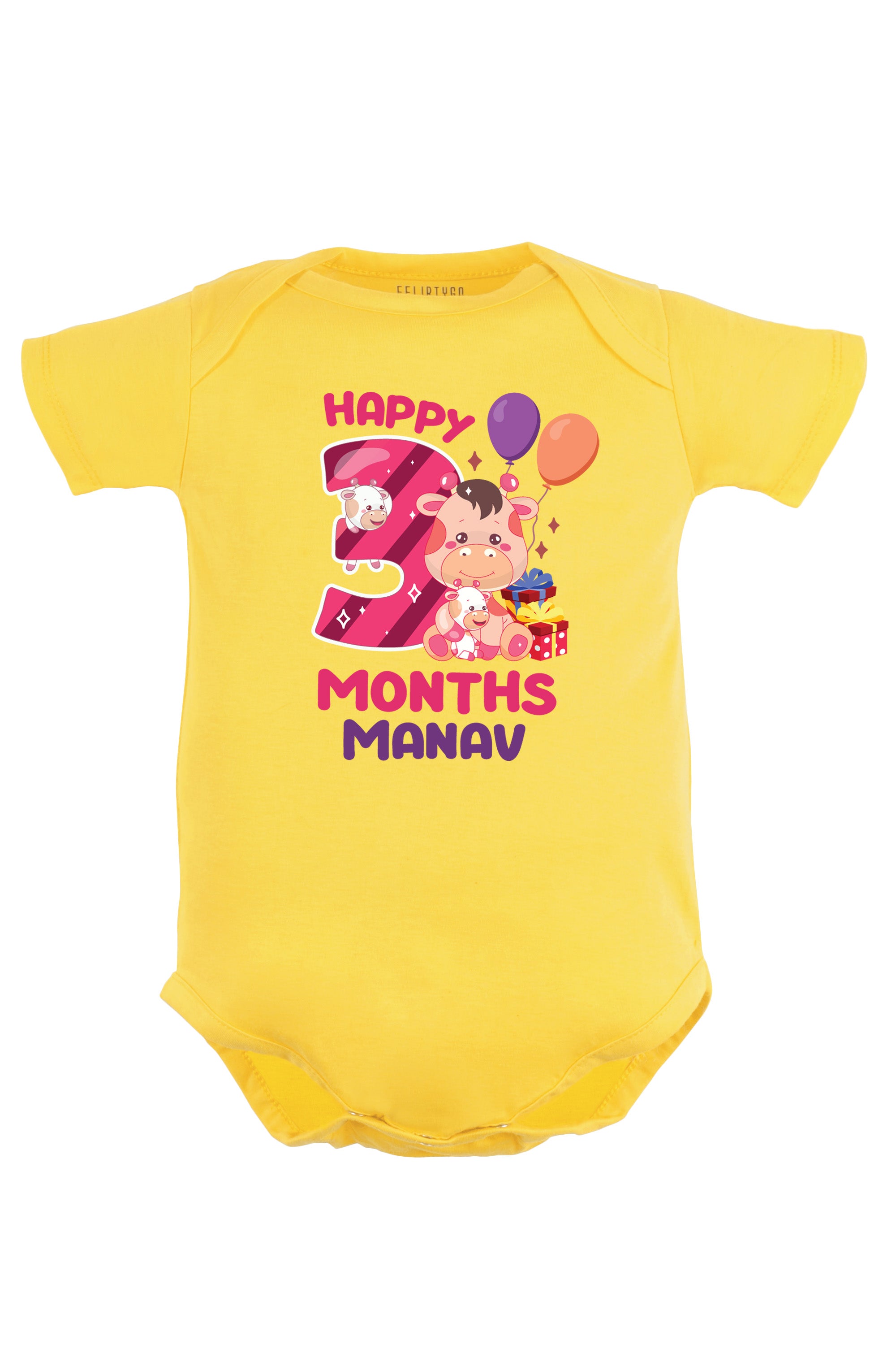 Three Months Milestone Baby Romper | Onesies - Giraffe w/ Custom Name