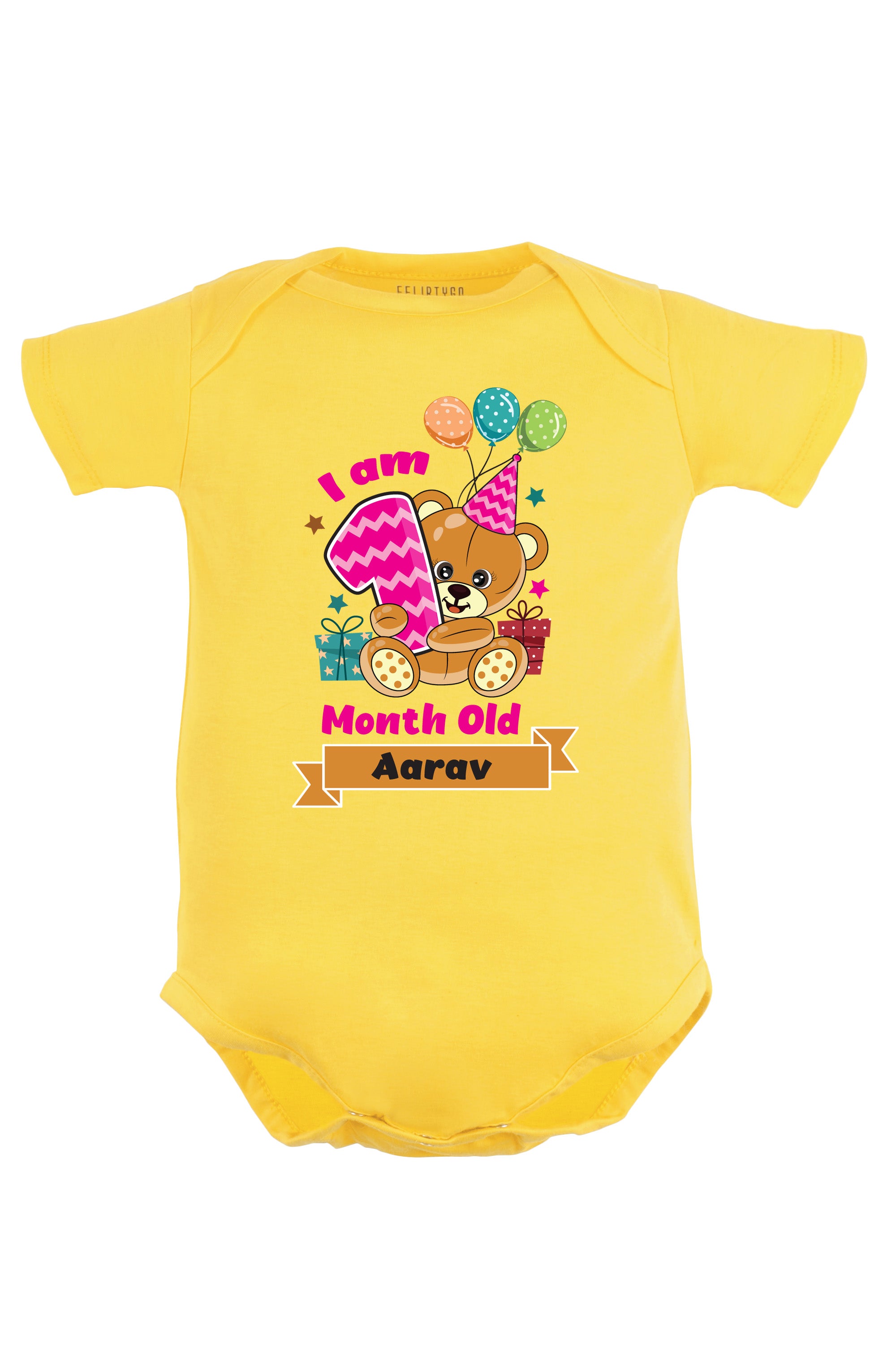 One Month Milestone Baby Romper | Onesies - Birthday Teddy w/ Custom Name