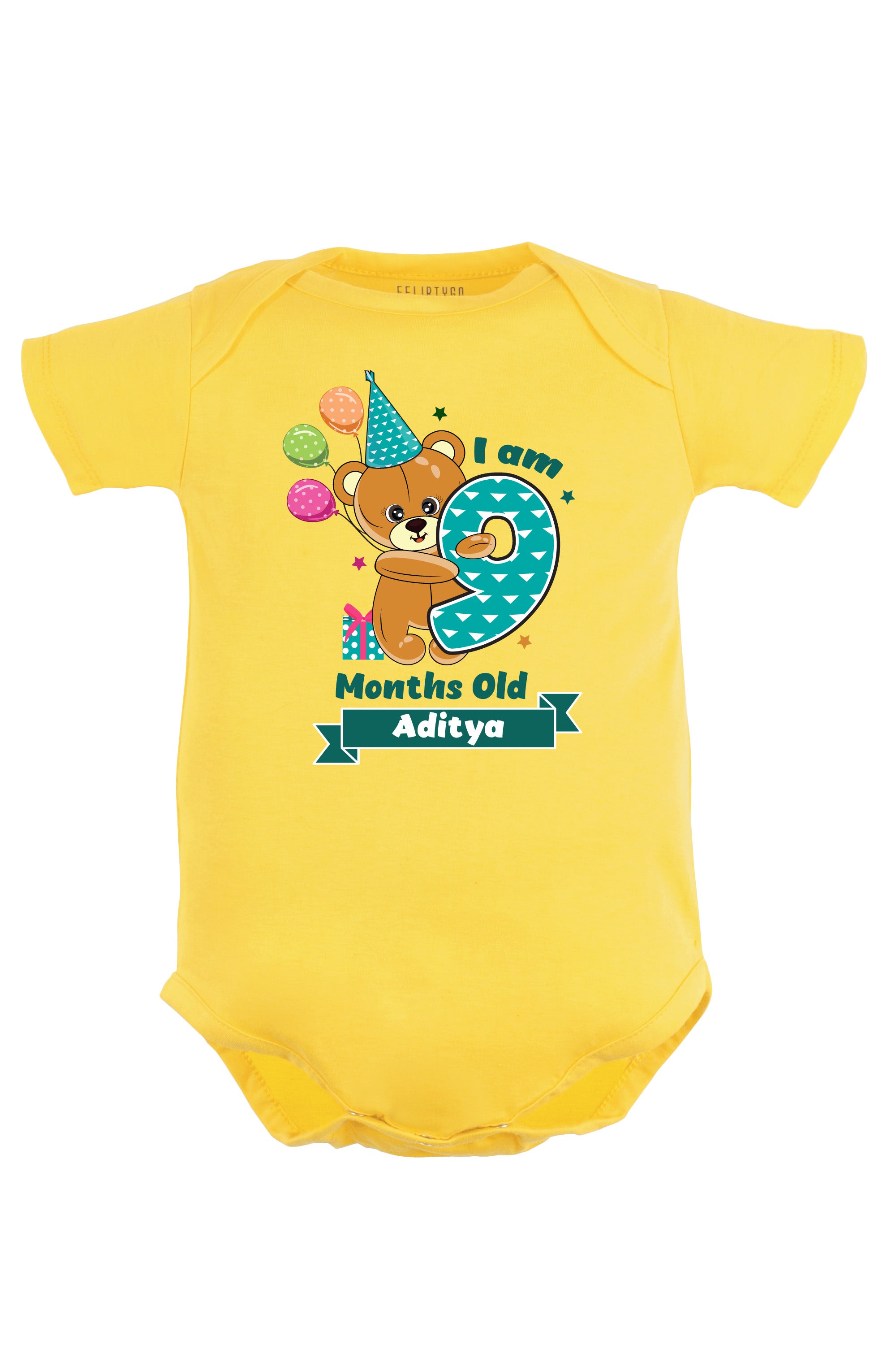 Nine Month Milestone Baby Romper | Onesies - Birthday Teddy w/ Custom Name