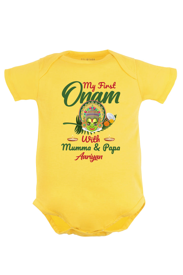 My First Onam With Mumma & Papa Baby Romper | Onesies w/ Custom Name