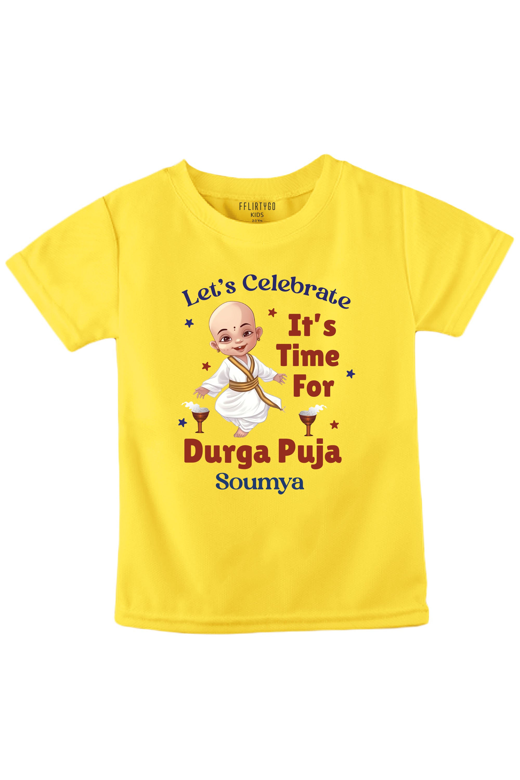 Let's Celebrate It's Time For Durga Puja Kids T Shirt w/ Custom Name