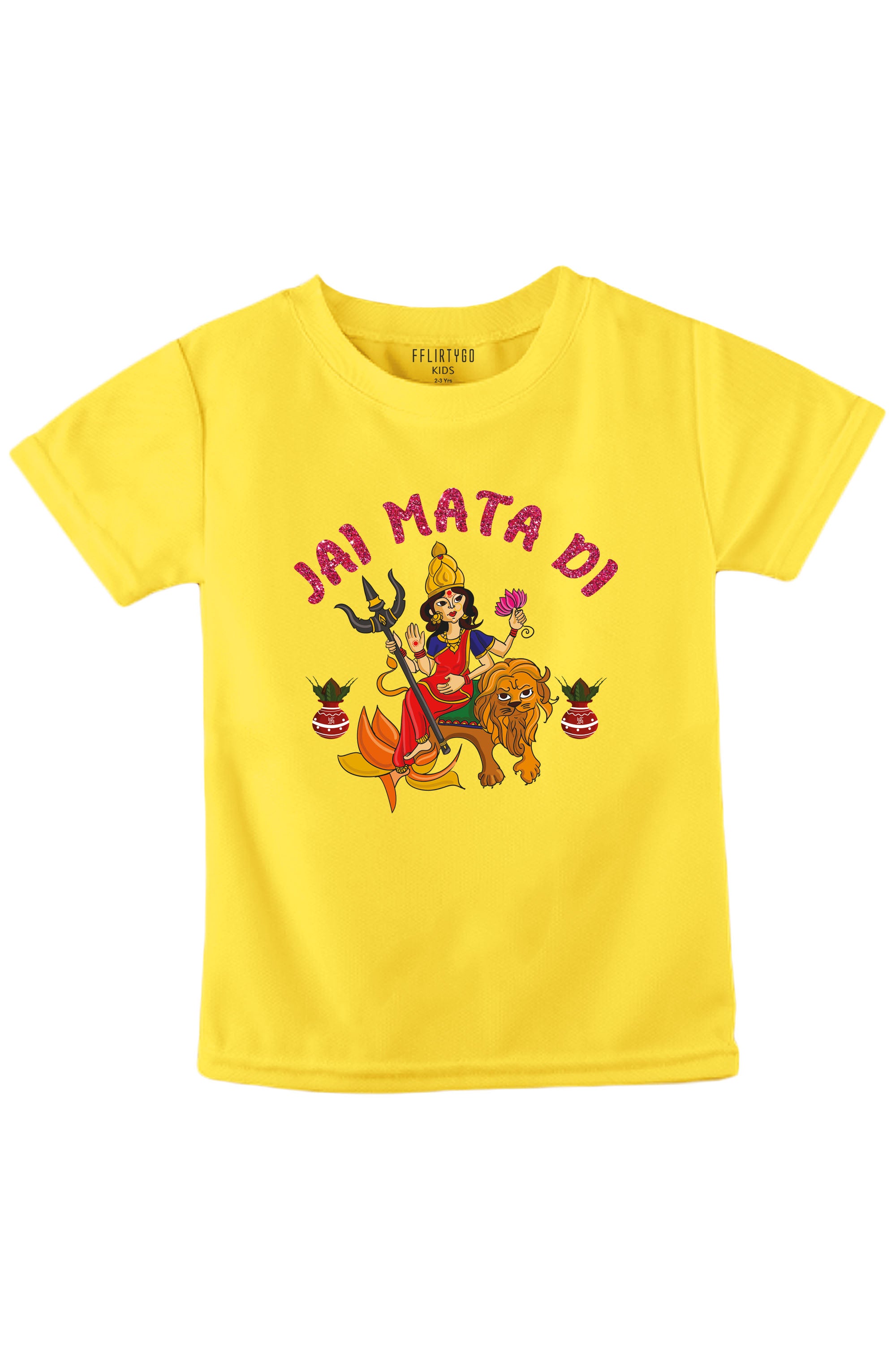 Jai Mata Di With Glitter  Kids T Shirt