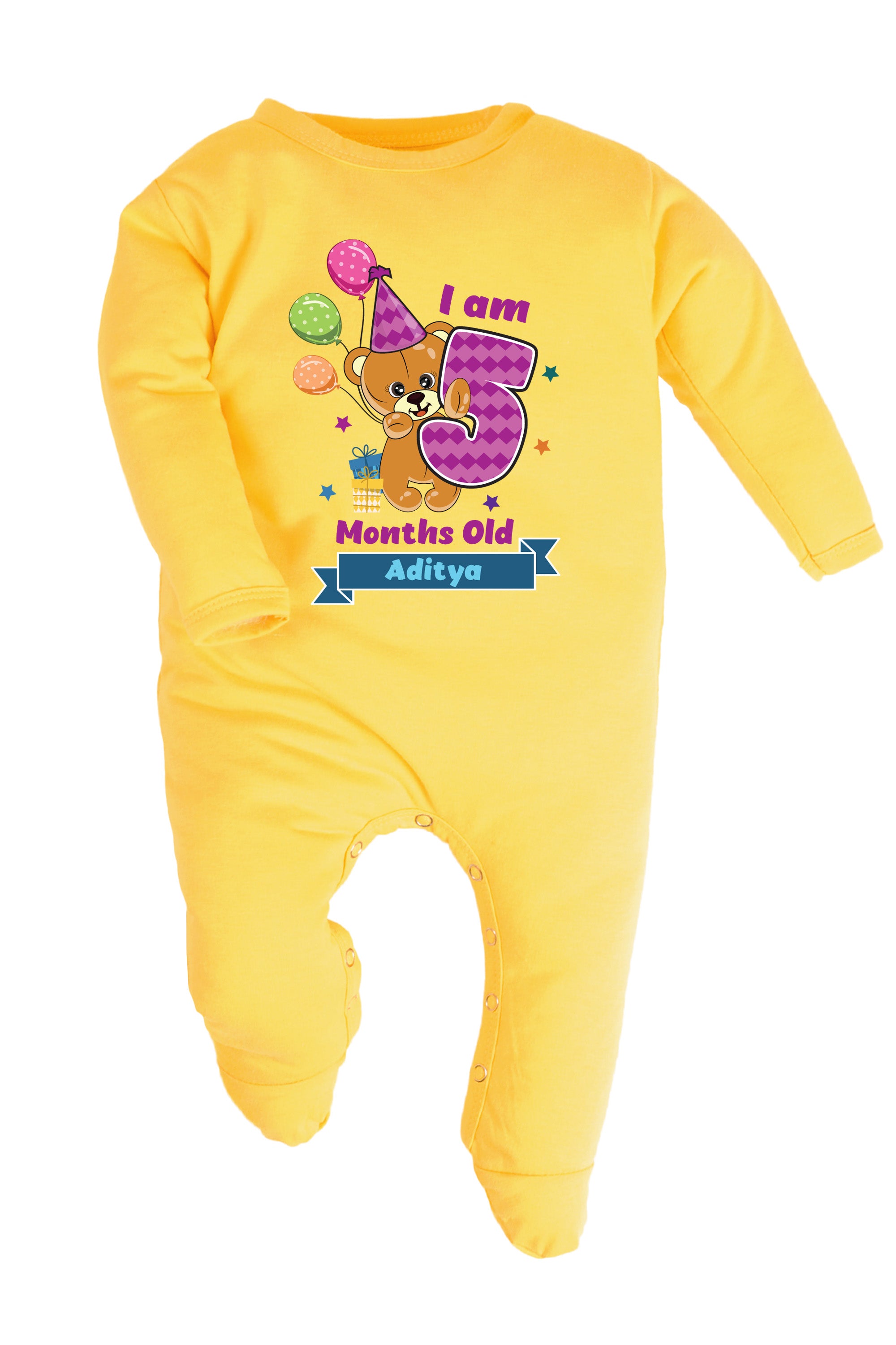 Five Month Milestone Baby Romper | Onesies - Birthday Teddy w/ Custom Name