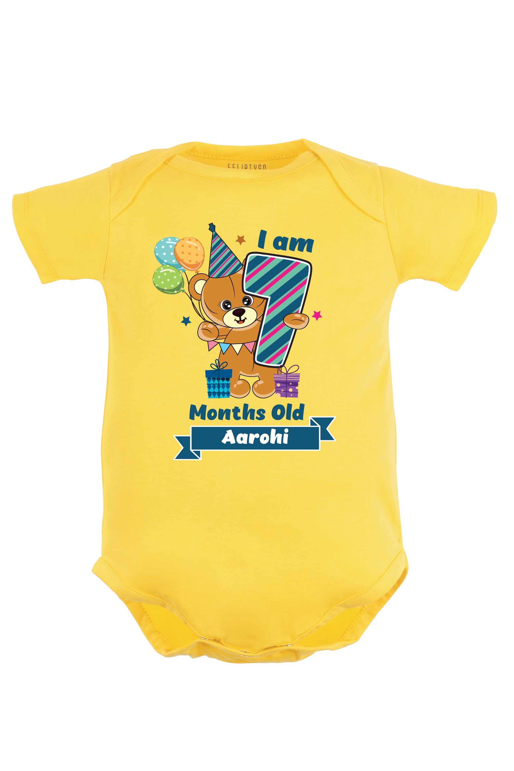 Seven Month Milestone Baby Romper | Onesies - Birthday Teddy w/ Custom Name