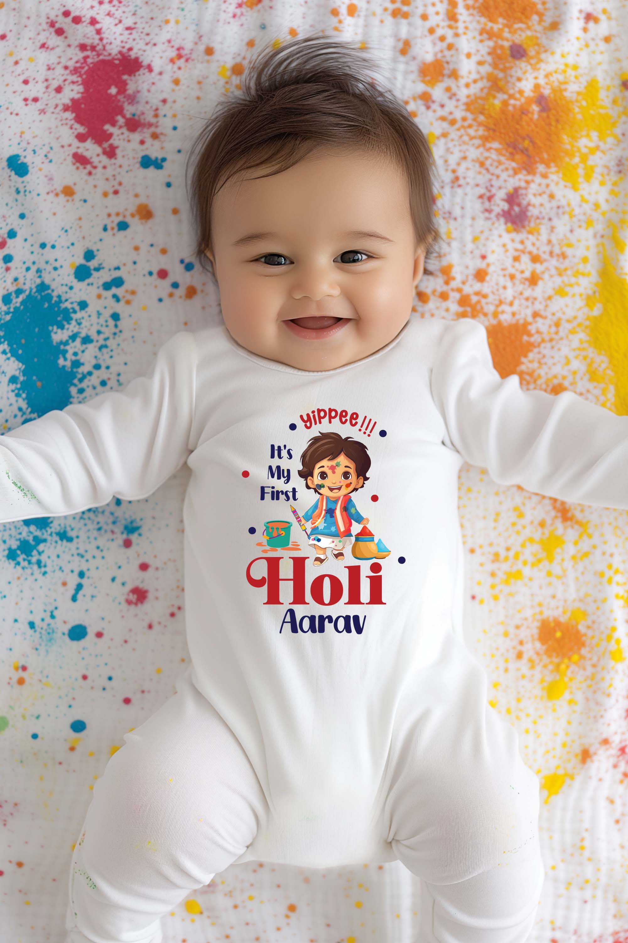 Yippee It's My First Holi Baby Romper | Onesies w/ Custom Name