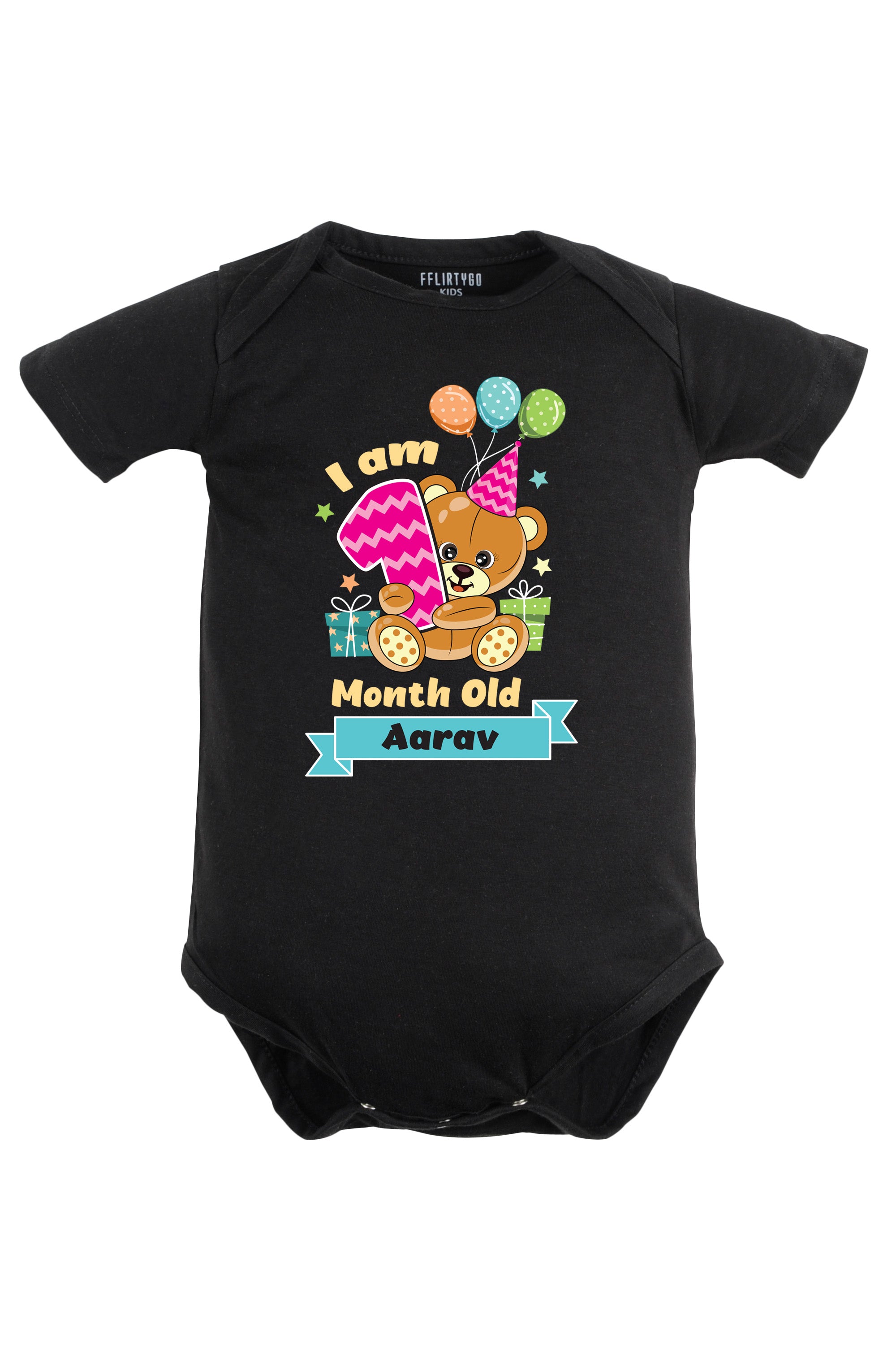 One Month Milestone Baby Romper | Onesies - Birthday Teddy w/ Custom Name