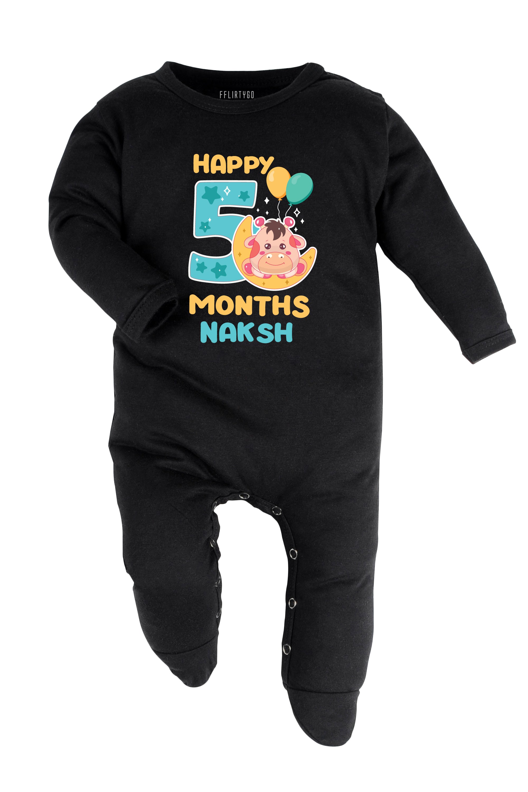 Five Month Milestone Baby Romper | Onesies - Giraffe w/ Custom Name