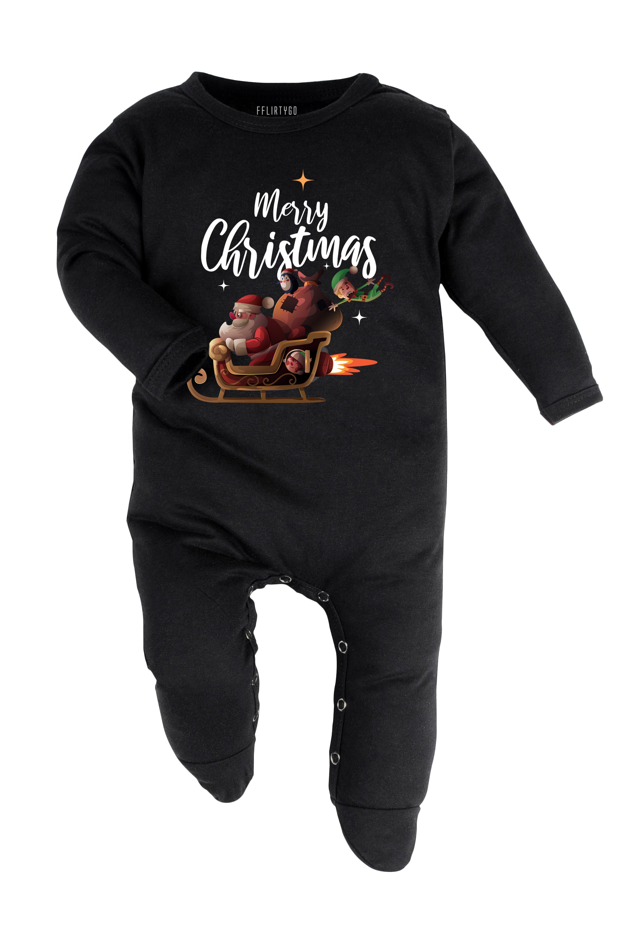 Merry Christmas with Santa's Sleigh Baby Romper | Onesies