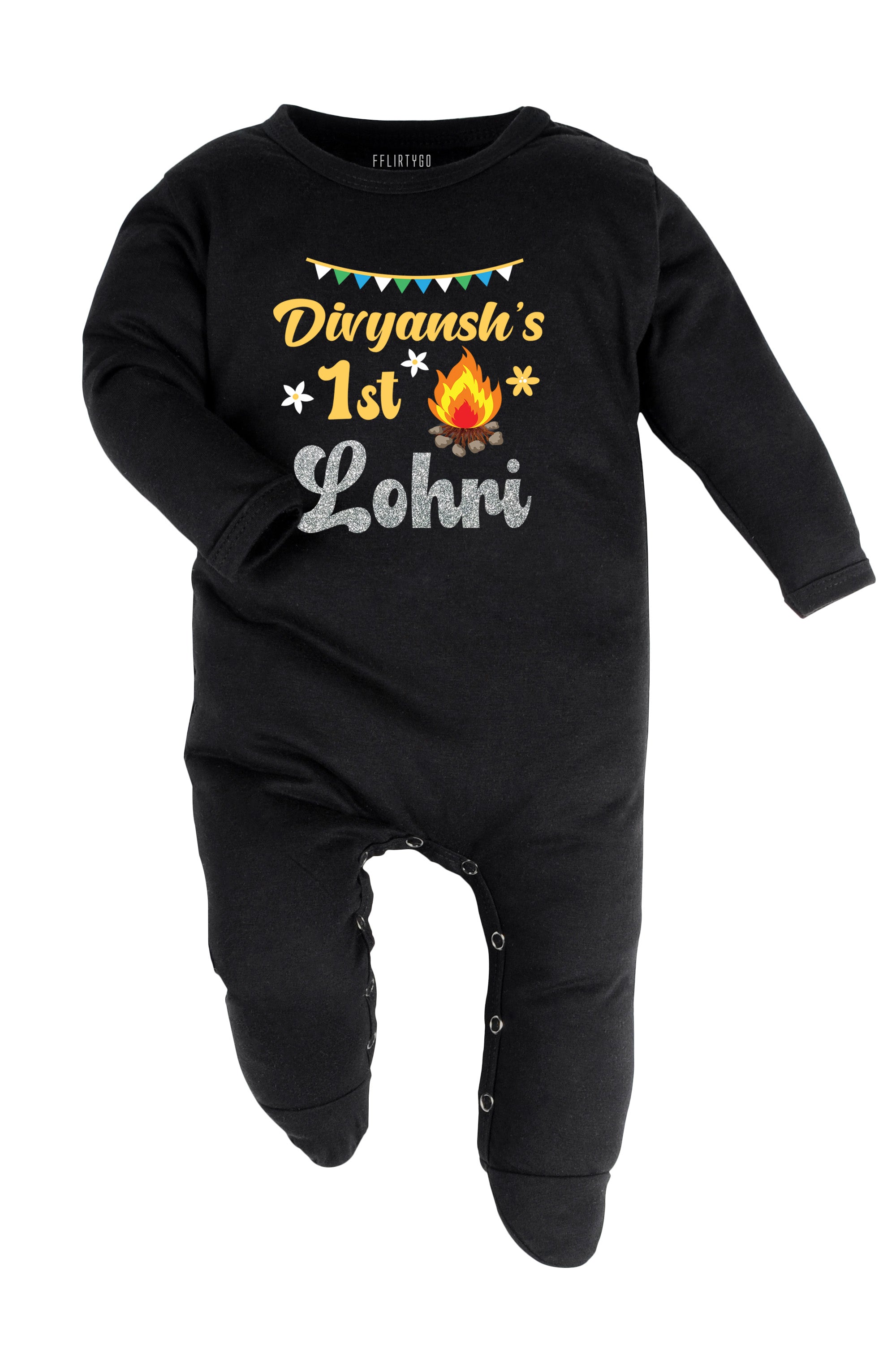 My 1st Lohri w/ Glitter and Custom Name Baby Romper | Onesies