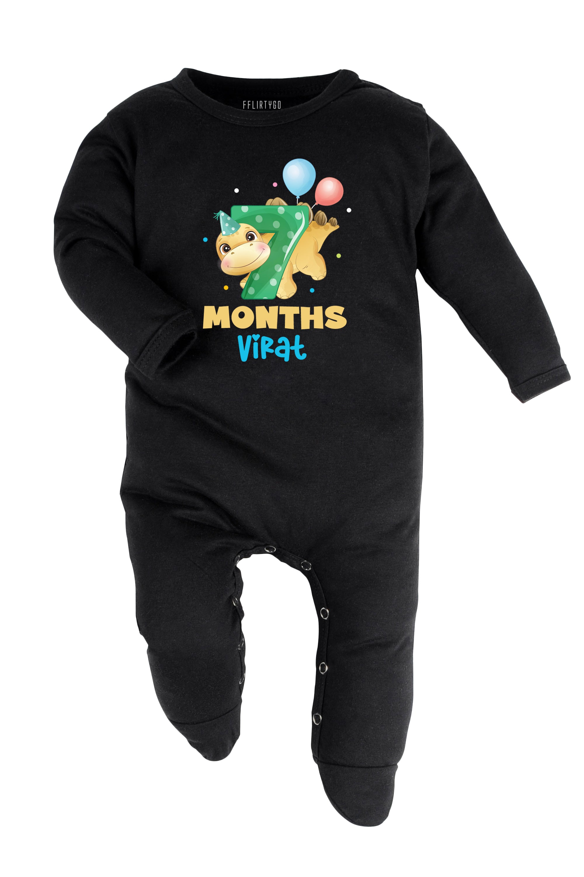 Seven Month Milestone Baby Romper | Onesies - Dino w/ Custom Name