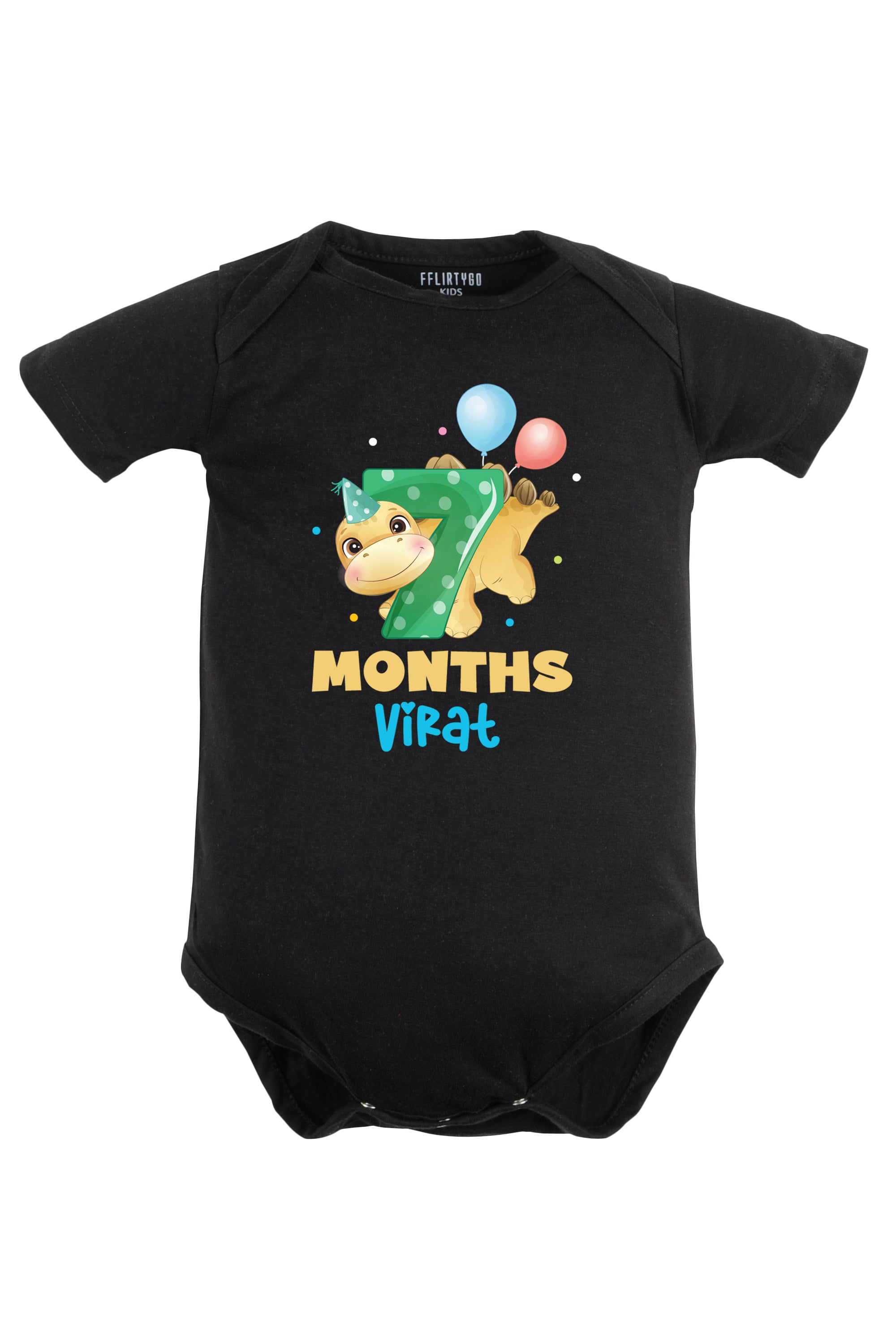 Seven Month Milestone Baby Romper | Onesies - Dino w/ Custom Name