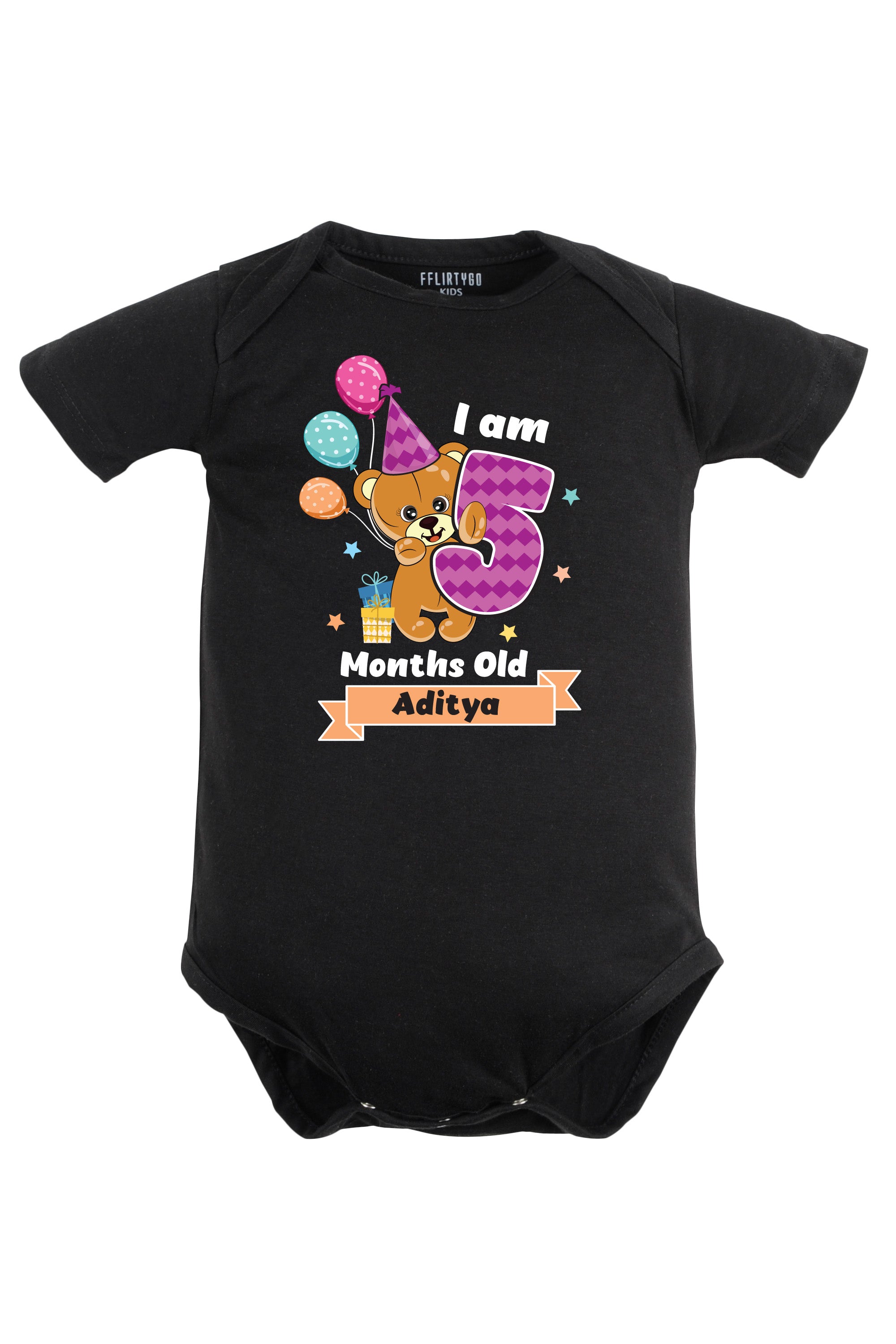 Five Month Milestone Baby Romper | Onesies - Birthday Teddy w/ Custom Name