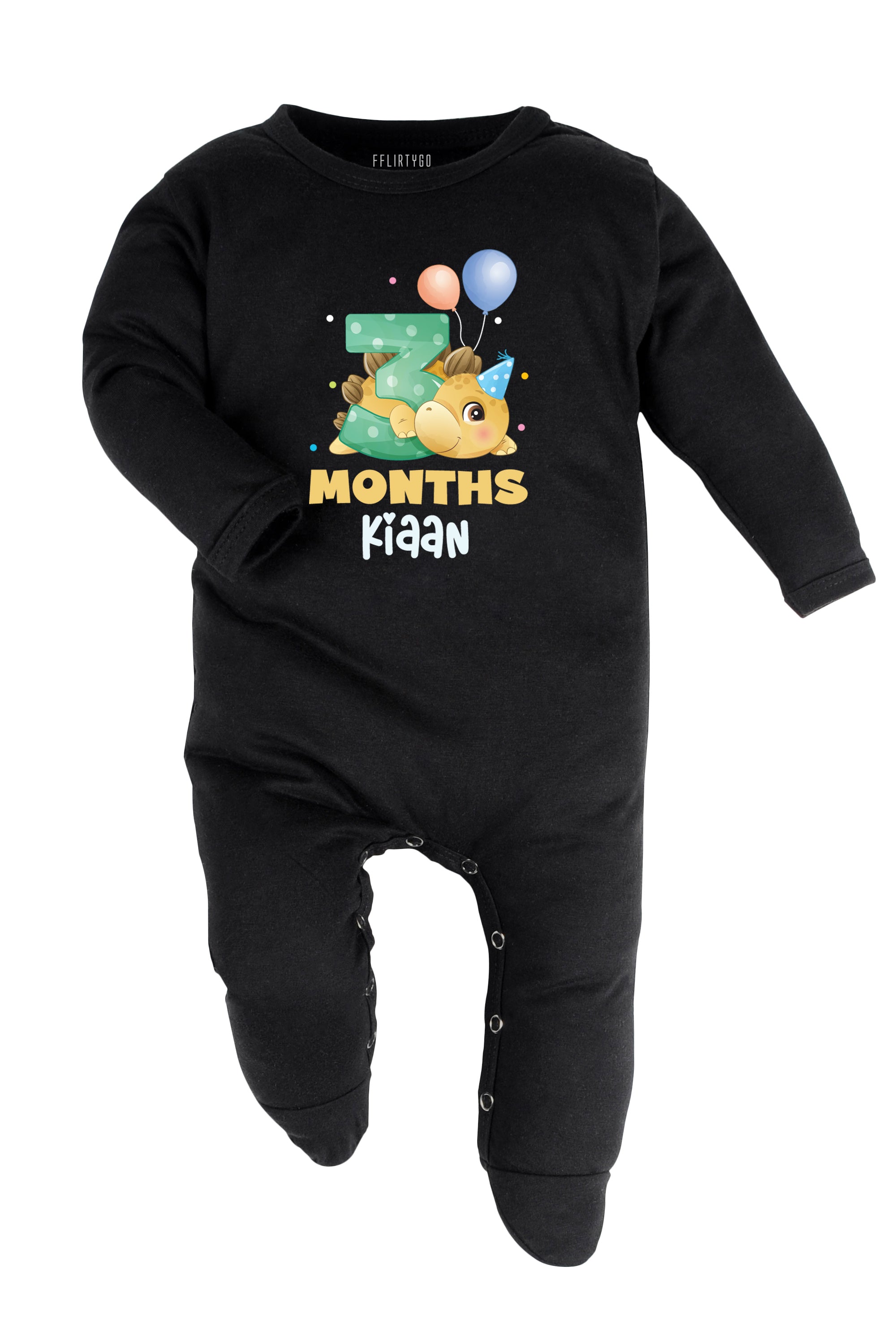 Three Month Milestone Baby Romper | Onesies - Dino w/ Custom Name