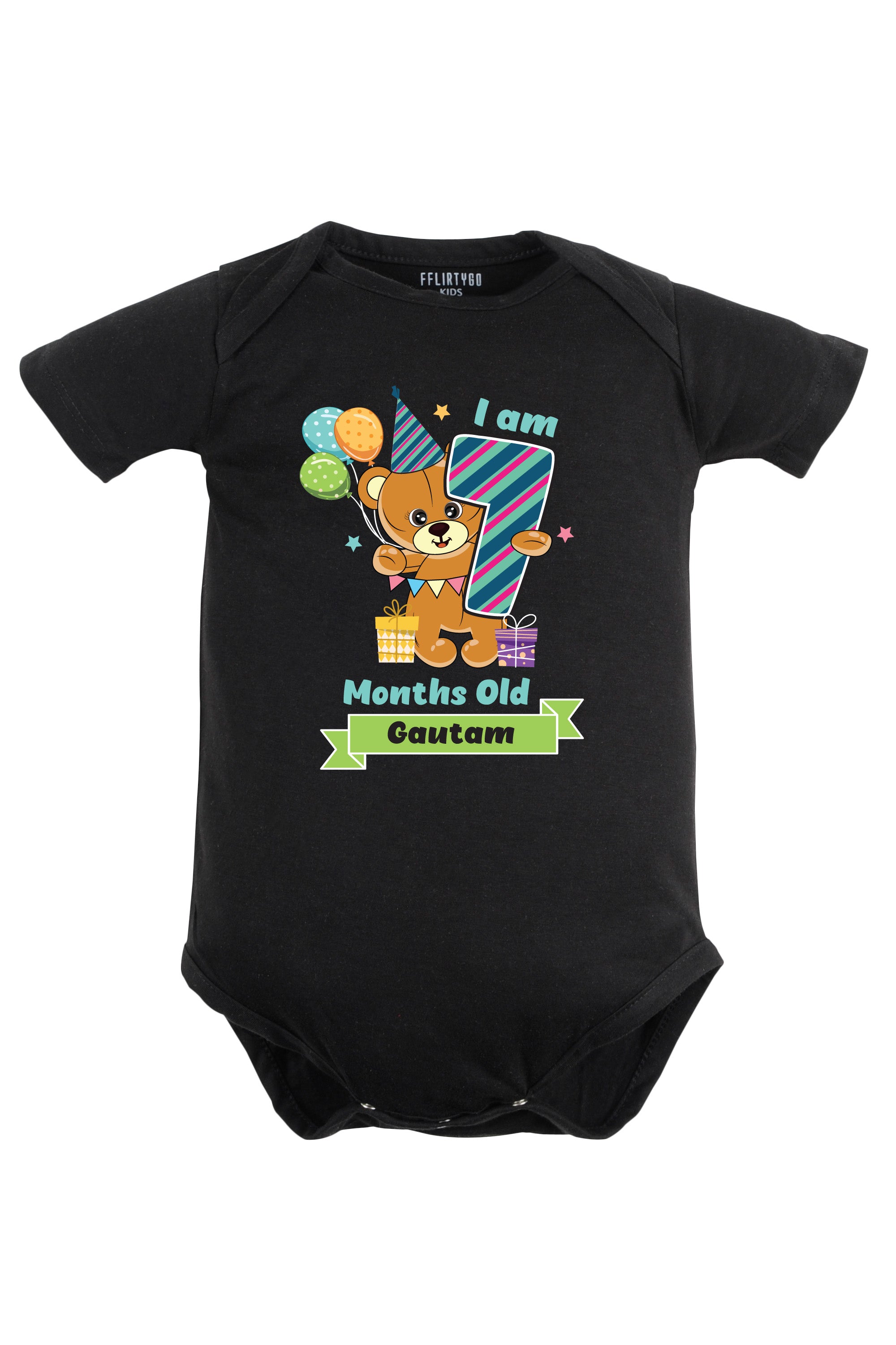 Seven Month Milestone Baby Romper | Onesies - Birthday Teddy w/ Custom Name