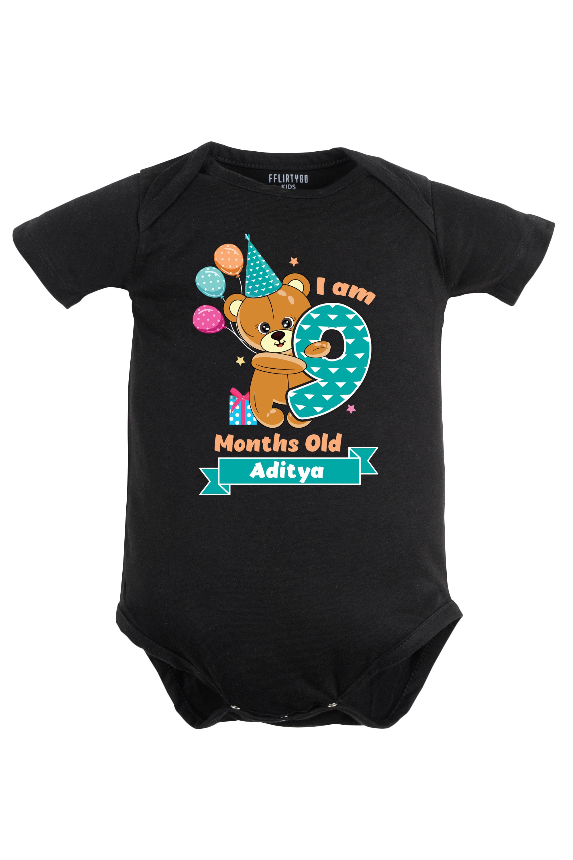 Nine Month Milestone Baby Romper | Onesies - Birthday Teddy w/ Custom Name