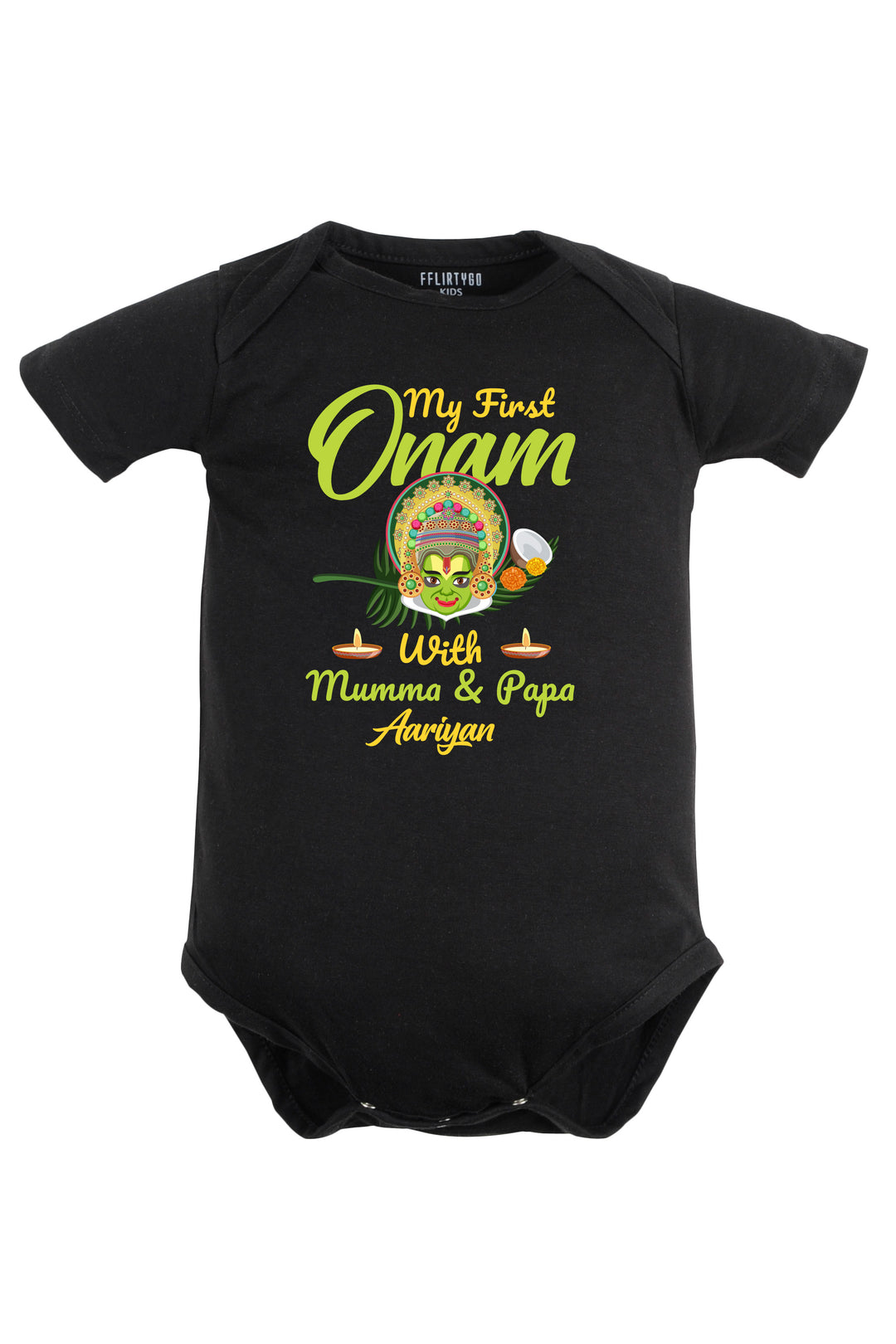 My First Onam With Mumma & Papa Baby Romper | Onesies w/ Custom Name