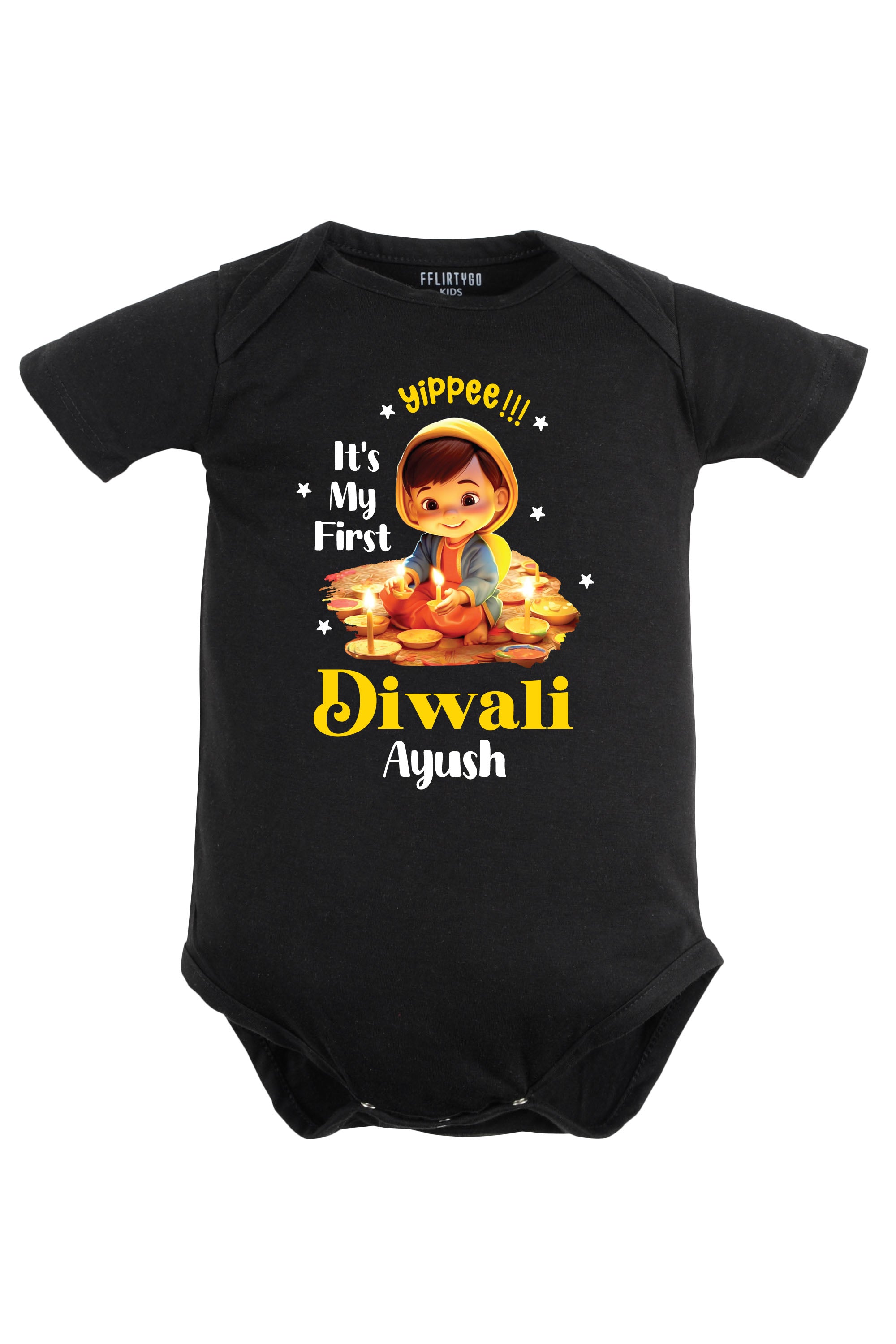 Yippee !!! It's My First Diwali Baby Romper | Onesies w/ Custom Name