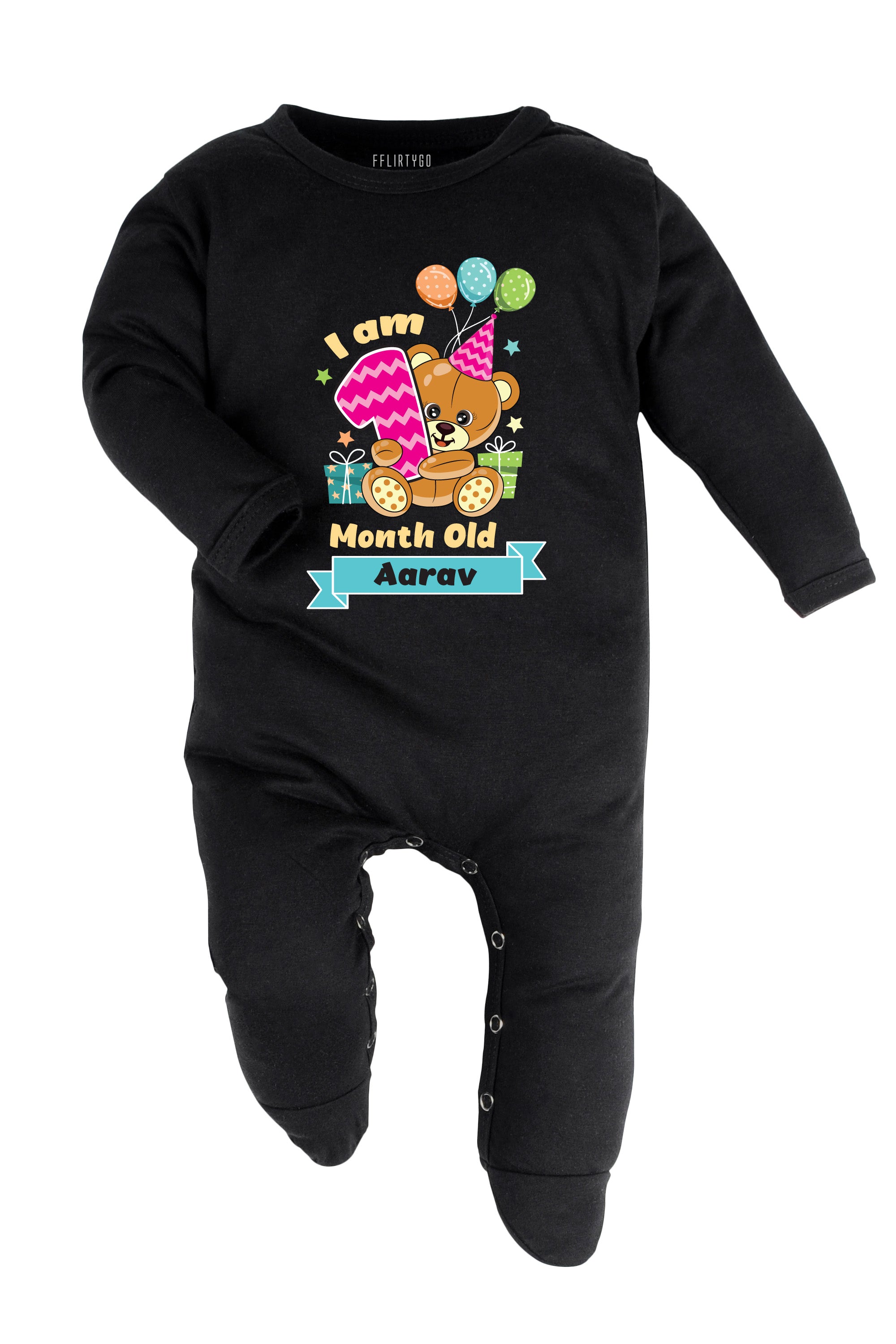 One Month Milestone Baby Romper | Onesies - Birthday Teddy w/ Custom Name