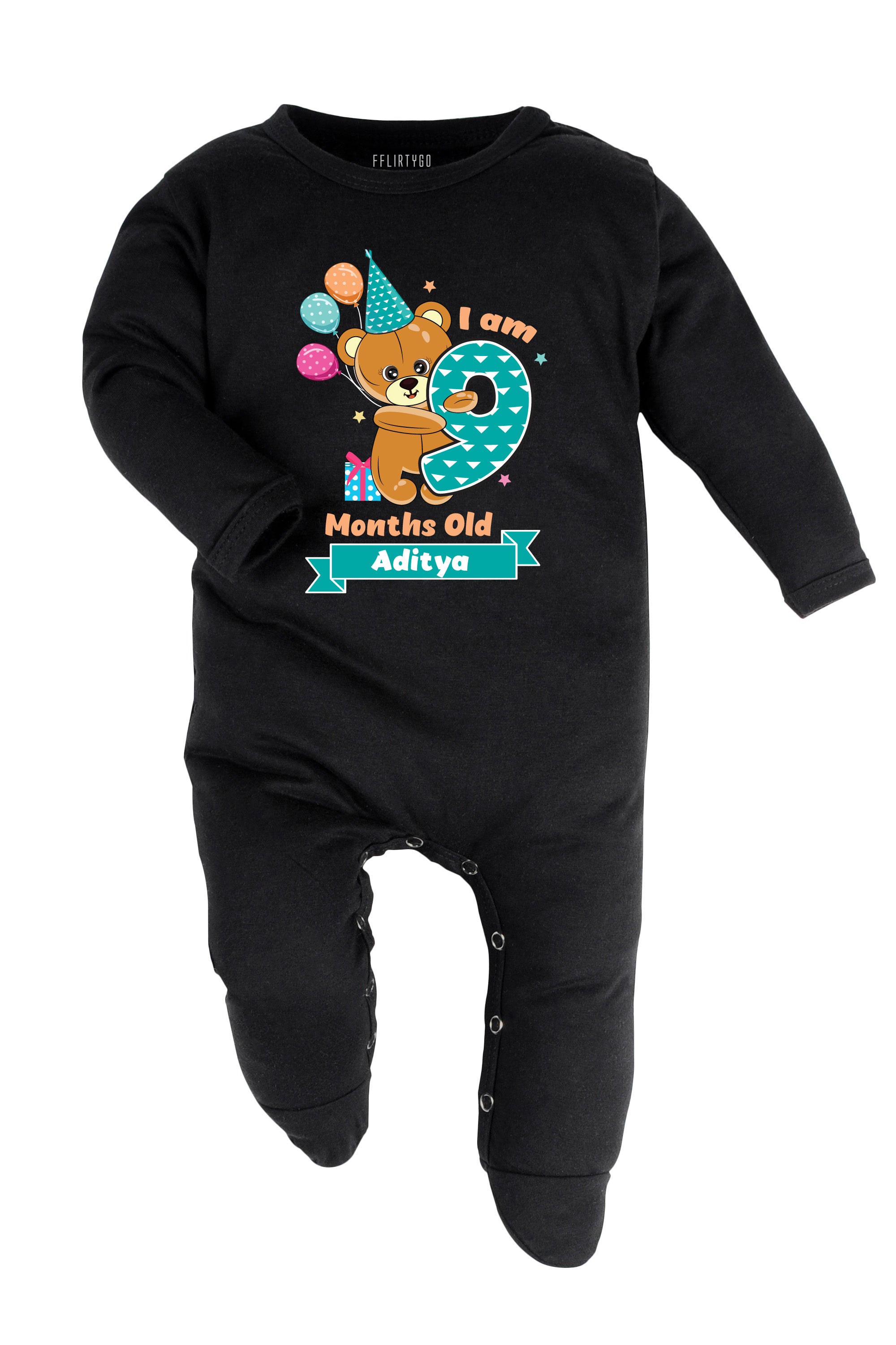 Nine Month Milestone Baby Romper | Onesies - Birthday Teddy w/ Custom Name